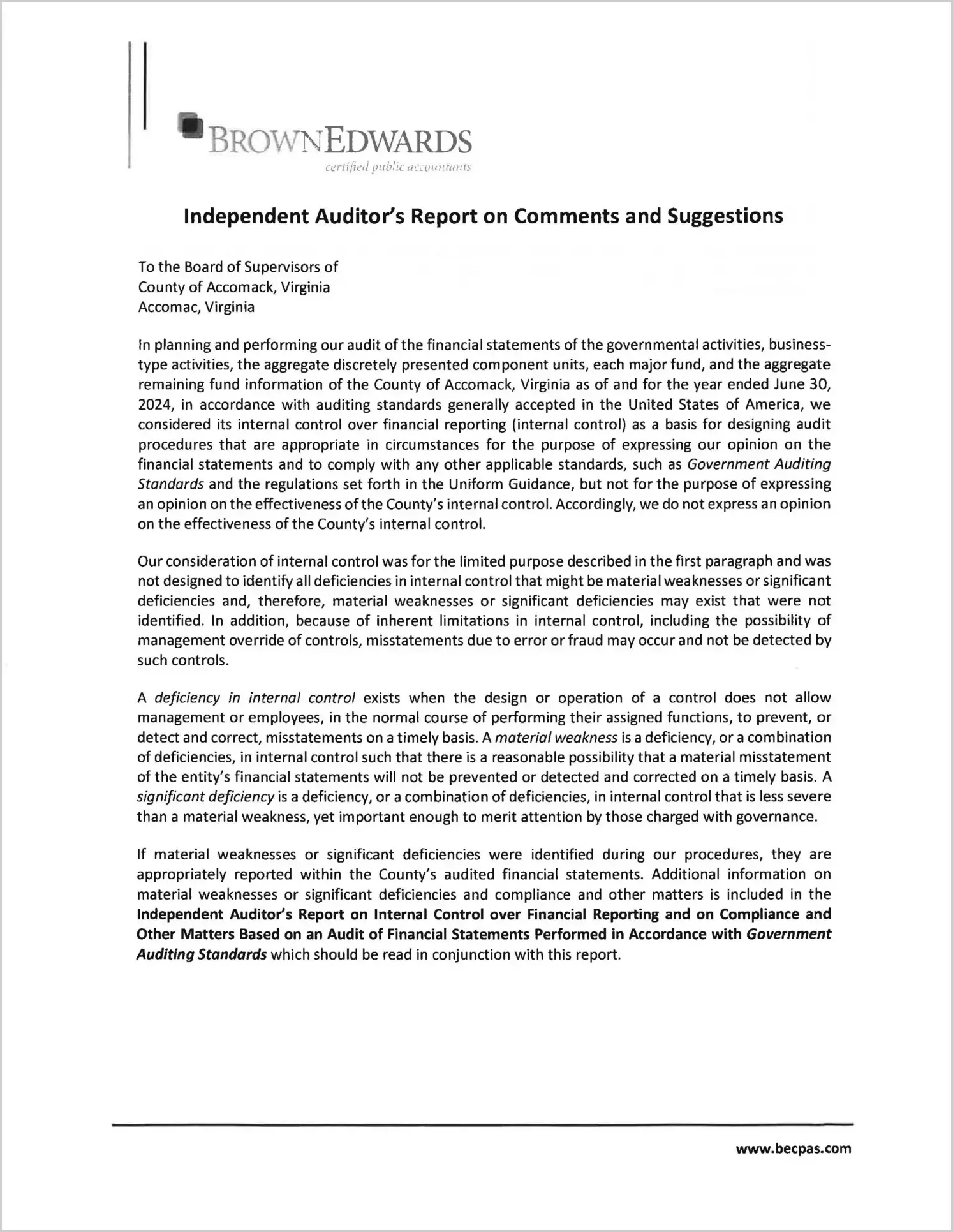 preview of 2024 Management Letter for County of Accomack