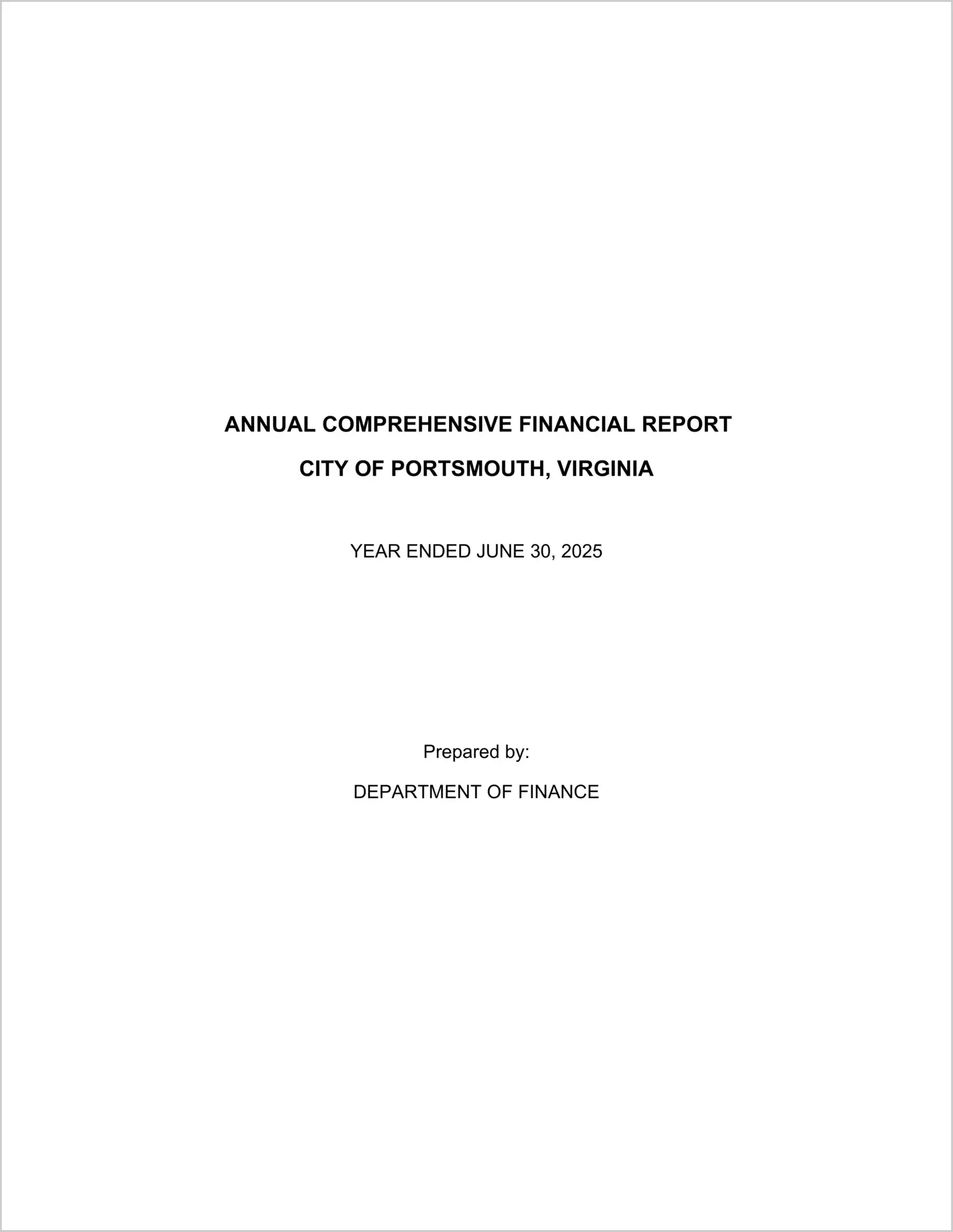 preview of 2025 Annual Financial Report for City of Portsmouth