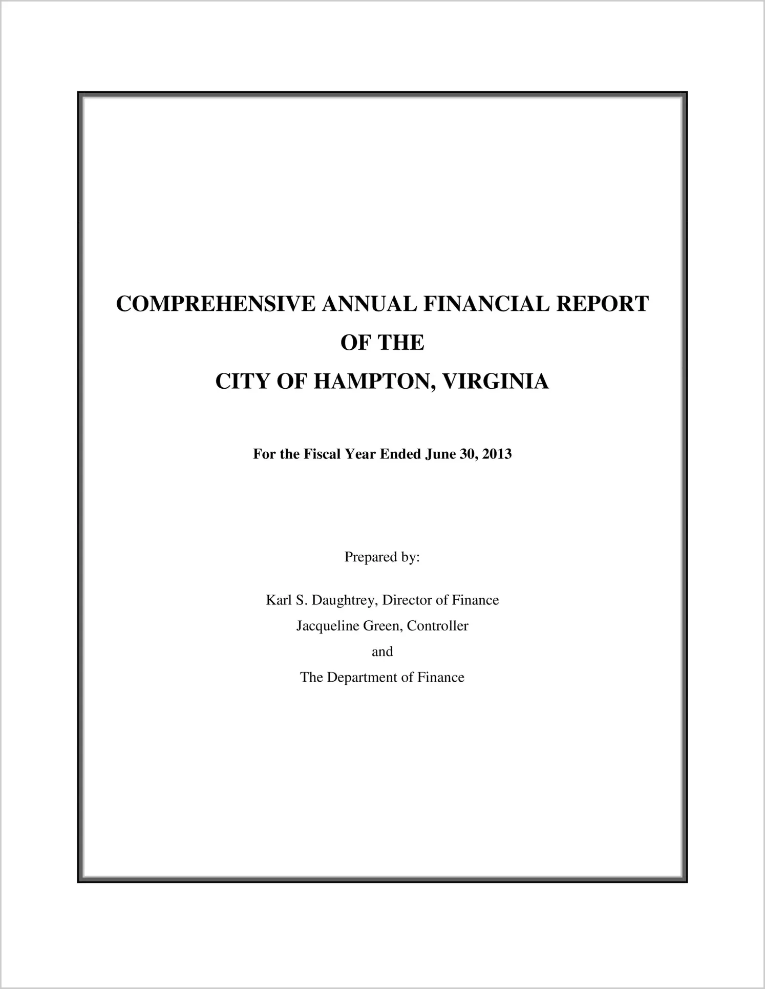 2013 Annual Financial Report for City of Hampton