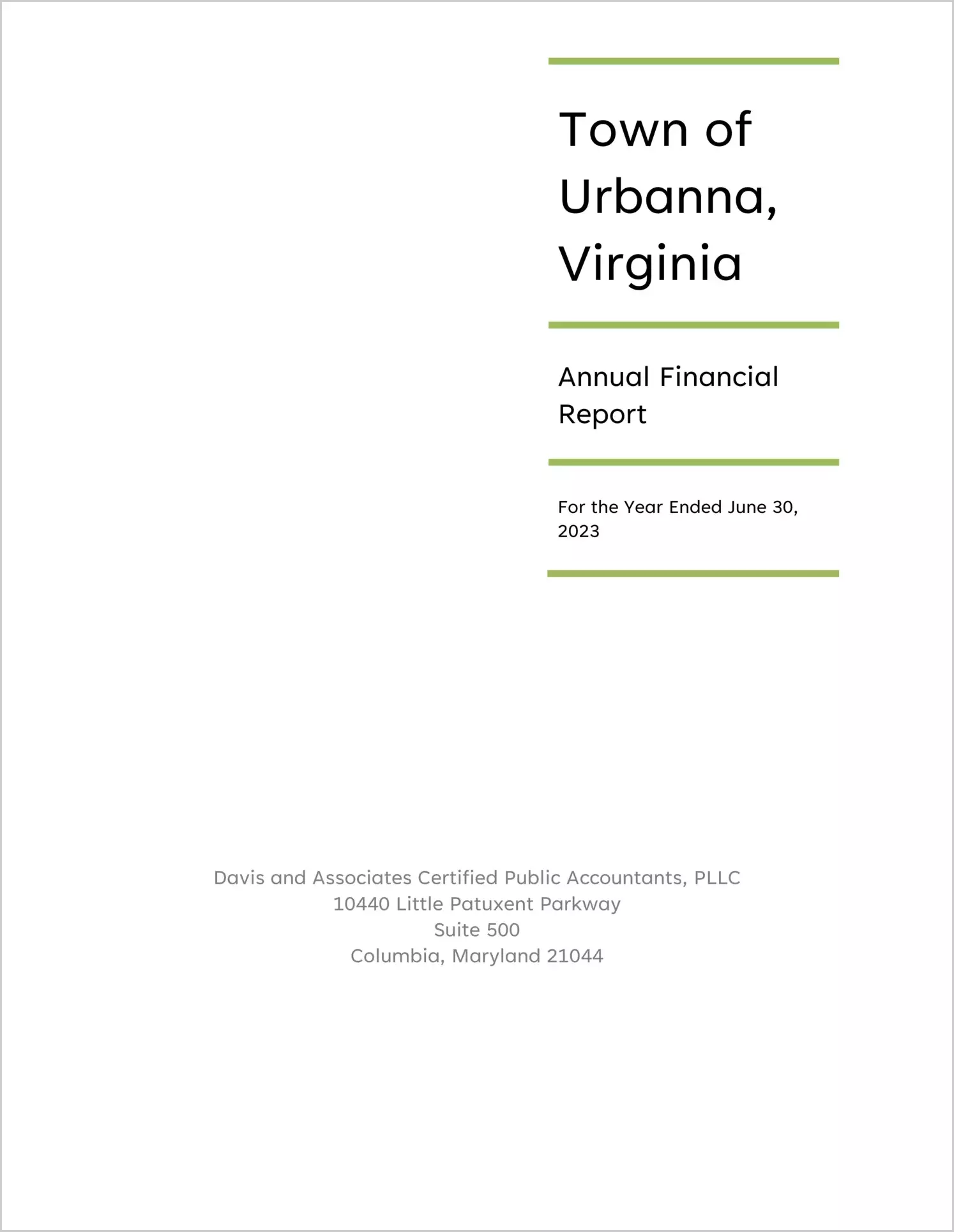 preview of 2023 Annual Financial Report for Town of Urbanna