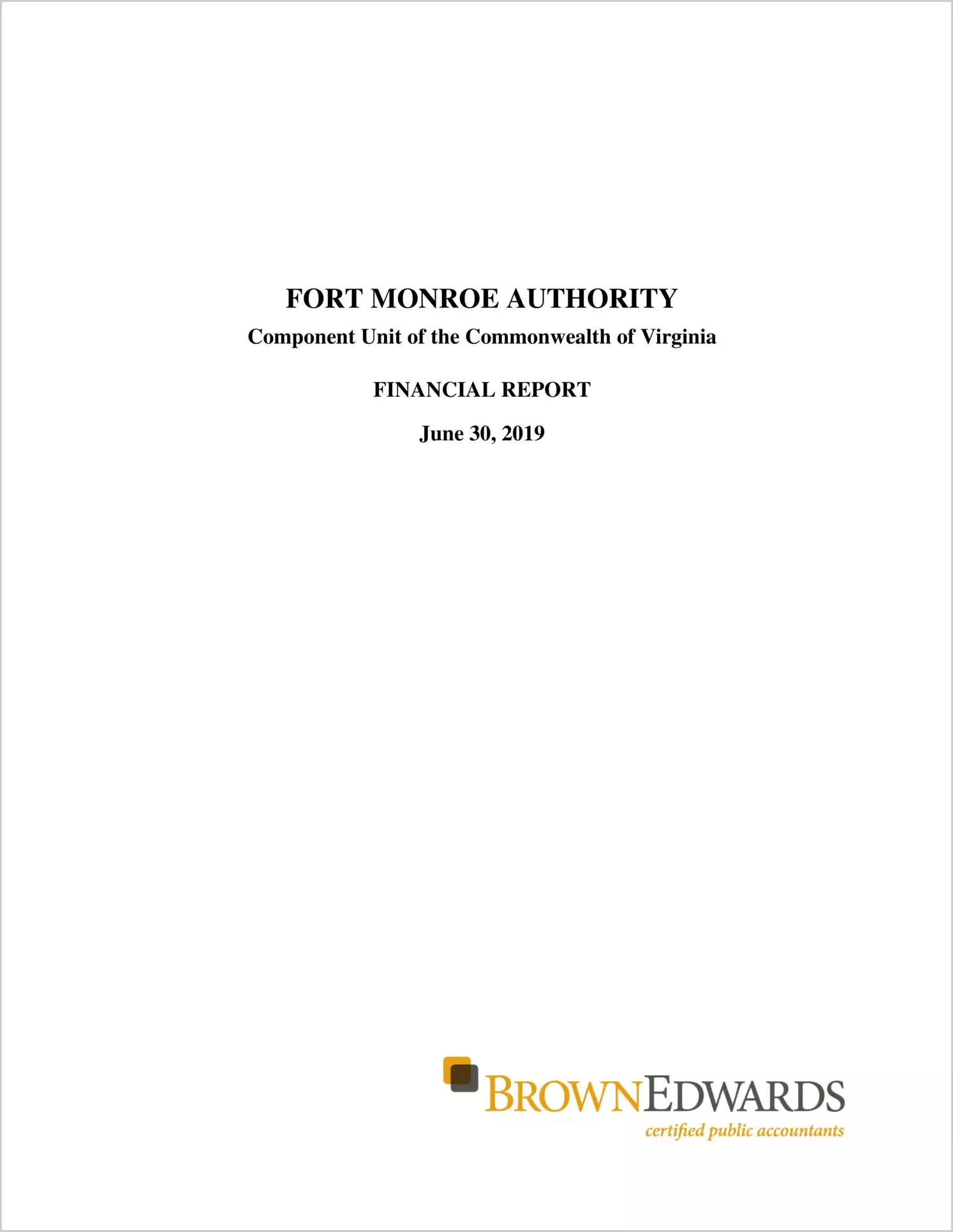 Fort Monroe Authority for the year ended June 30, 2019