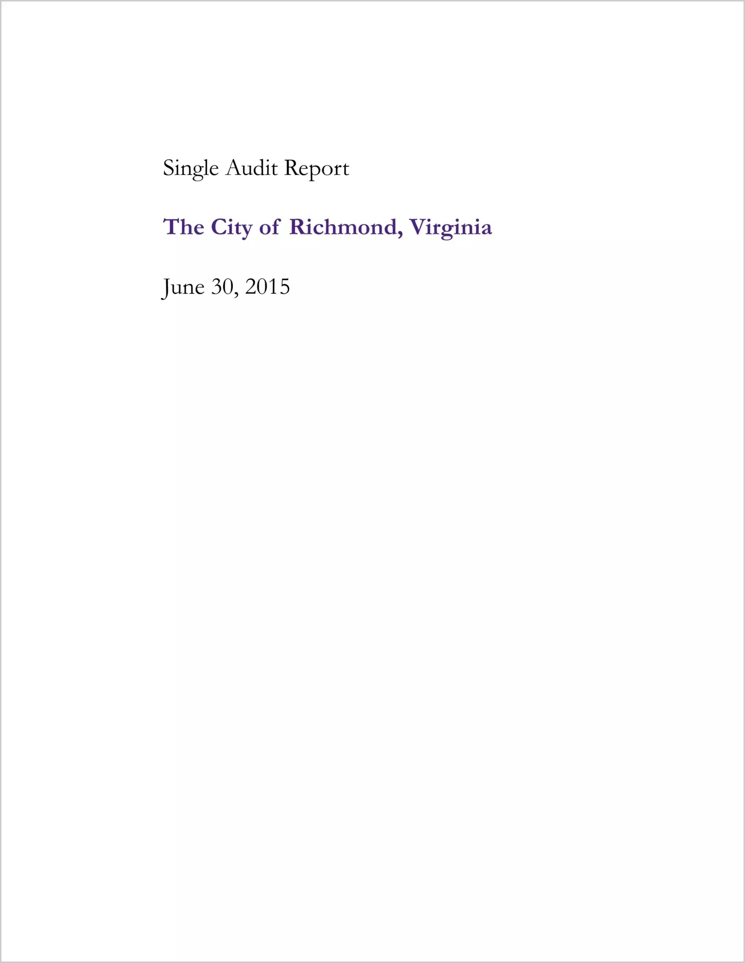 2015 Internal Control and Compliance Report for City of Richmond