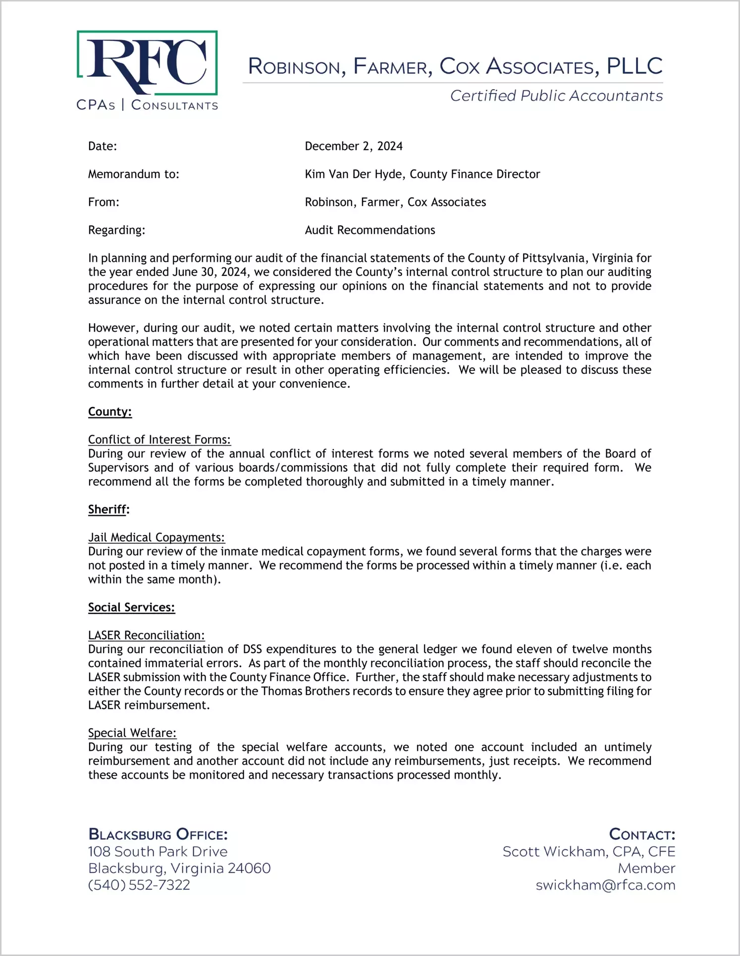 preview of 2024 Management Letter for County of Pittsylvania