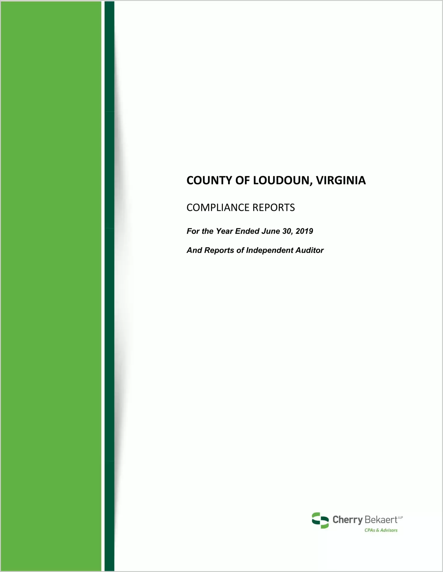 2019 Internal Control and Compliance Report for County of Loudoun