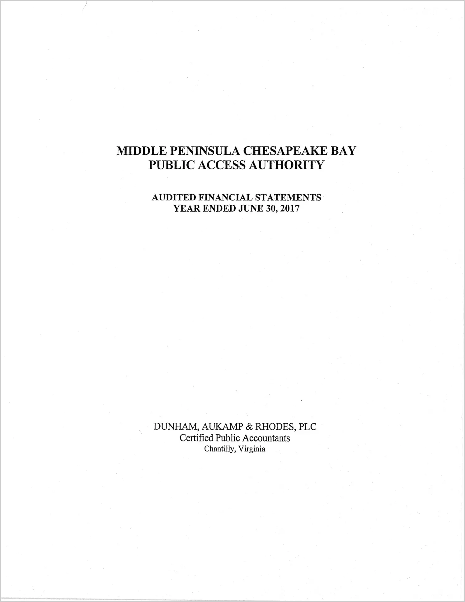 2017 ABC/Other Annual Financial Report  for Middle Peninsula Chesapeake Bay Public Access Authority