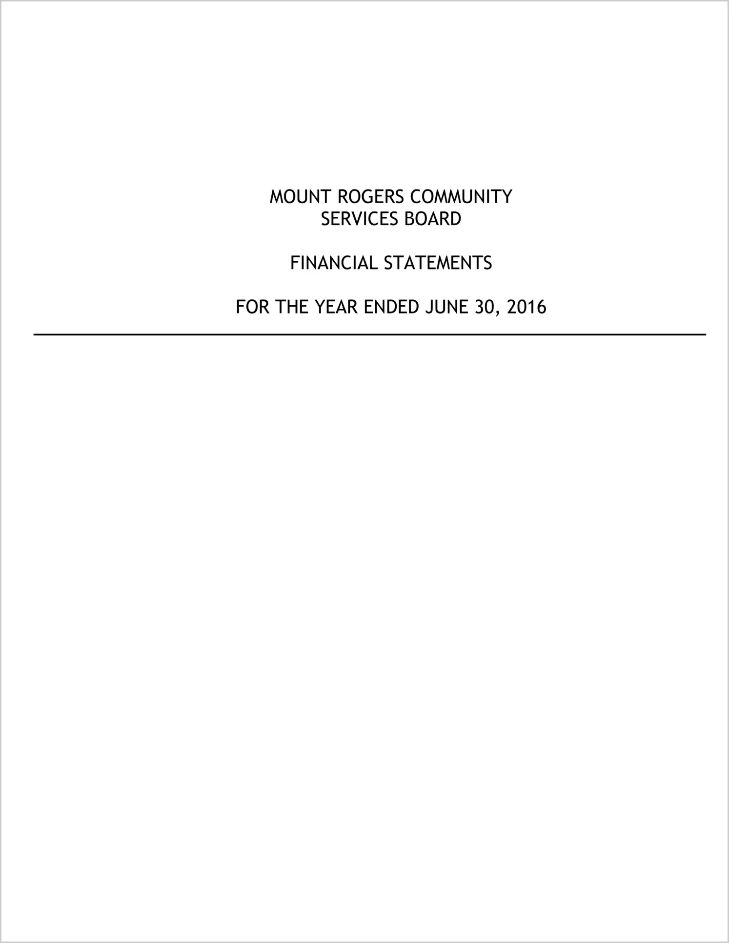 2016 ABC/Other Annual Financial Report  for Mount Rogers Community Services Board