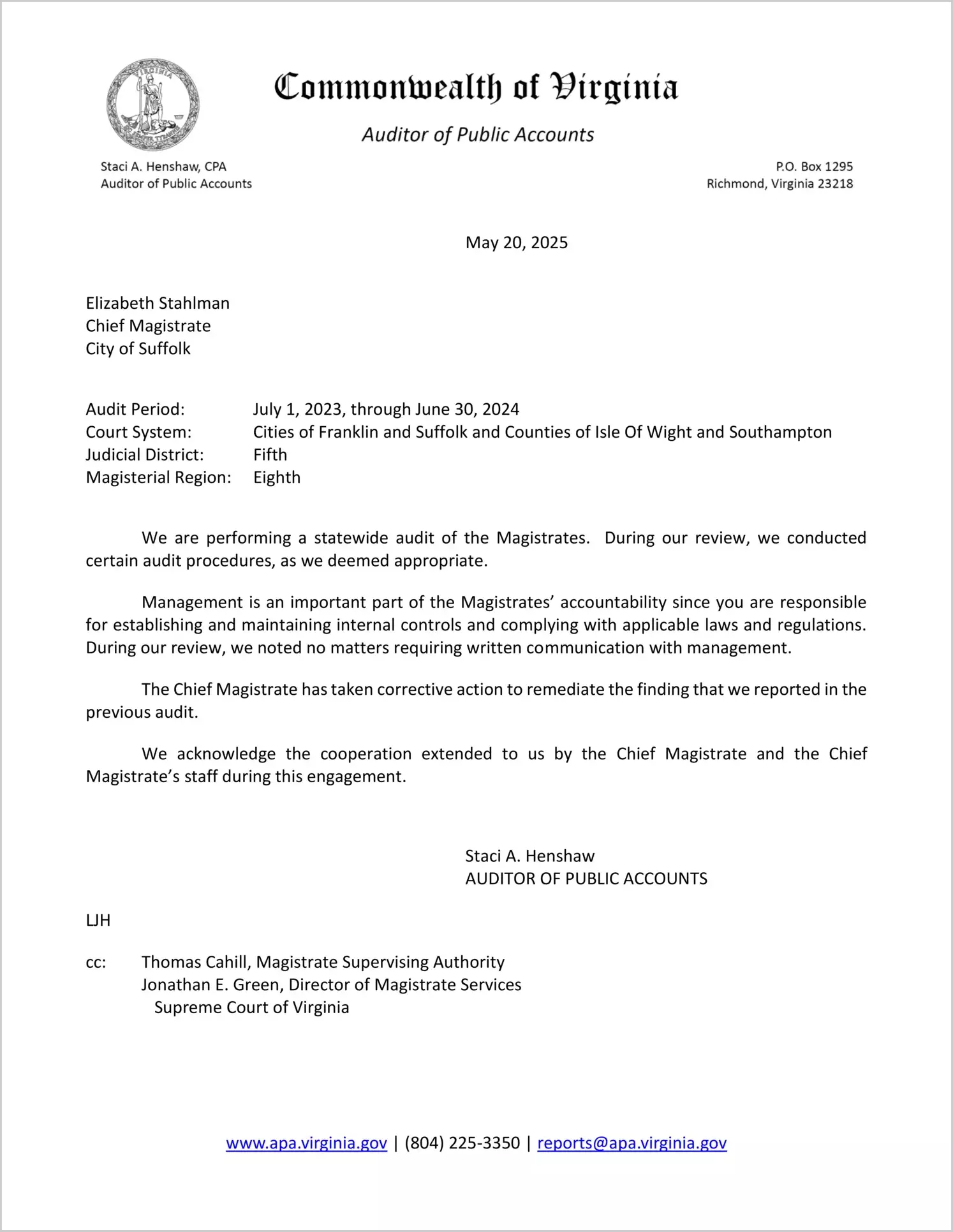 Magistrate of the Judicial District 5 for the period July 1, 2023 through June 30, 2024