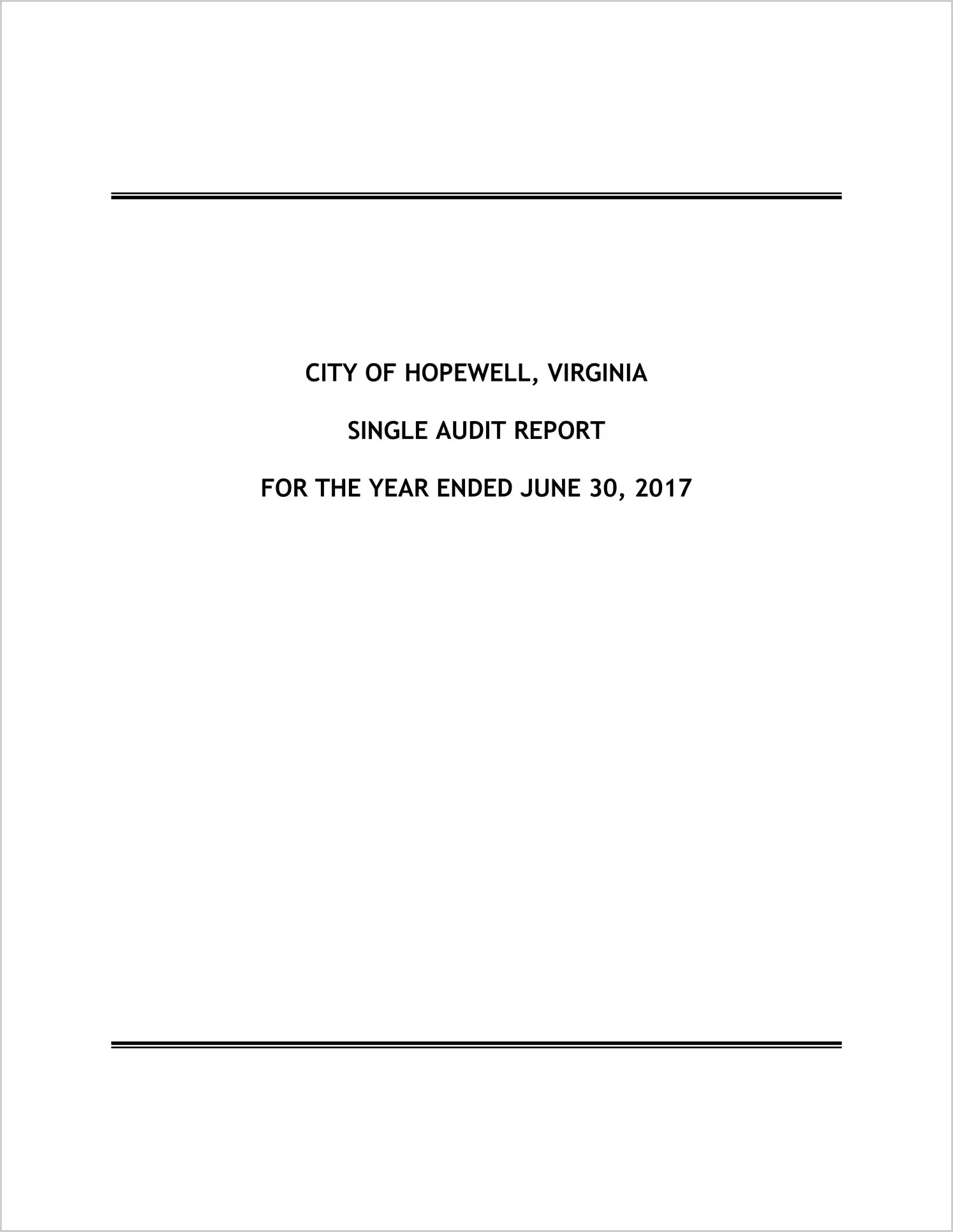 2017 Internal Control and Compliance Report for City of Hopewell