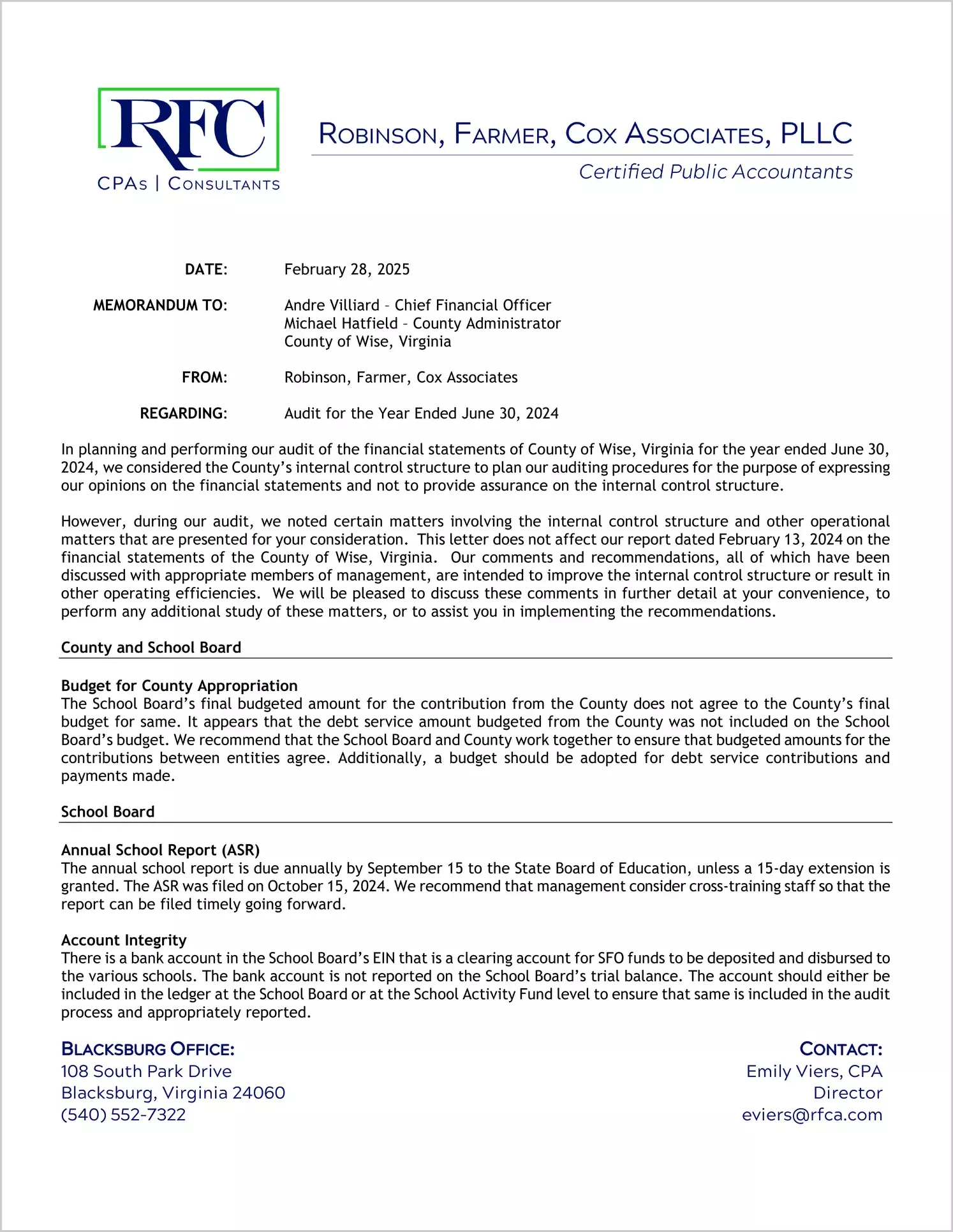 preview of 2024 Management Letter for County of Wise
