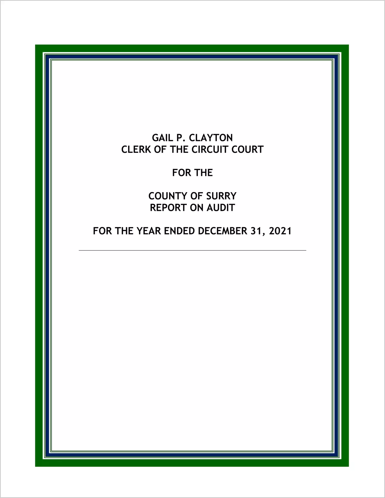 Clerk of the Circuit Court for the County of Surry for the period January 1, 2021 through December 31, 2021