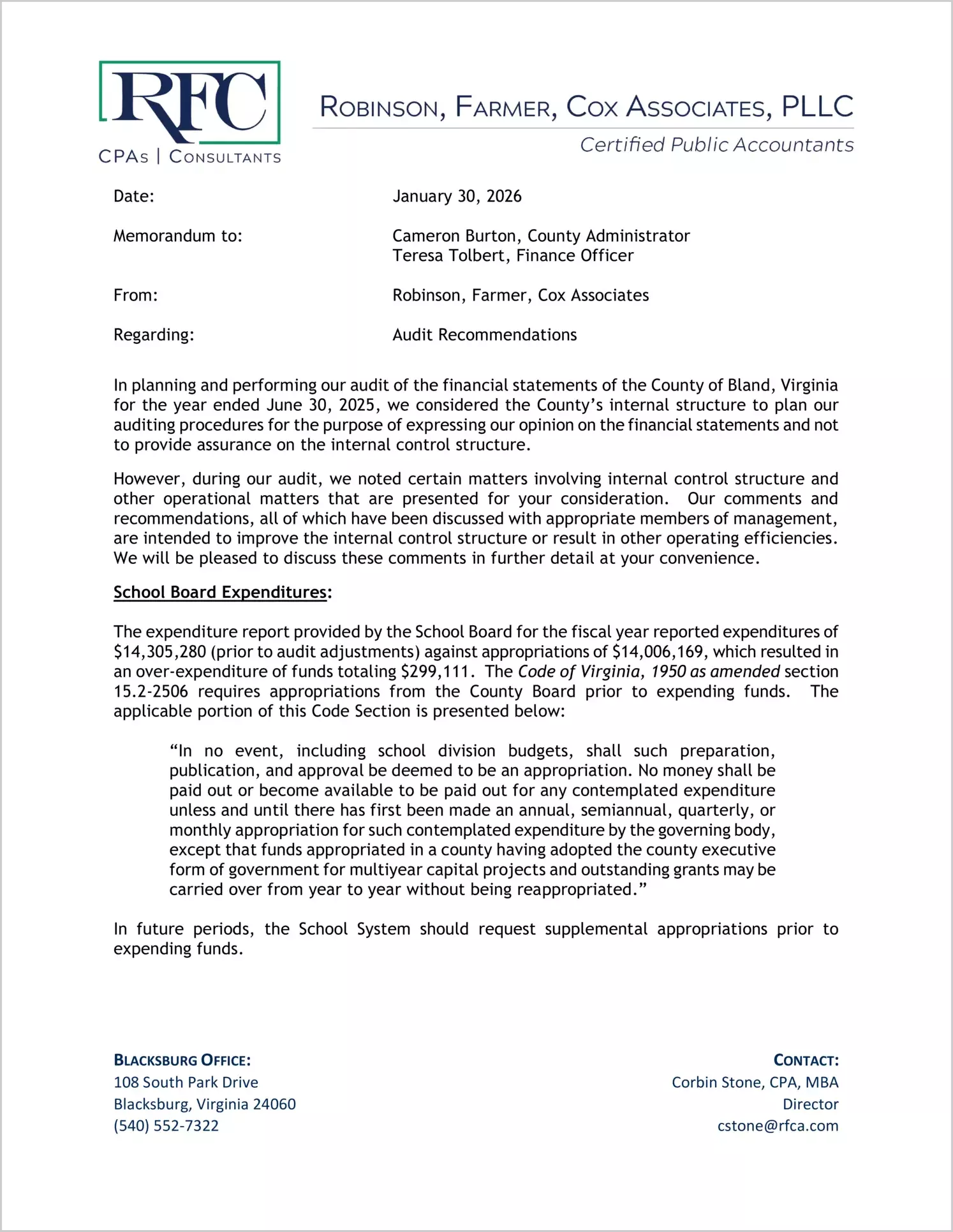 preview of 2025 Management Letter for County of Bland