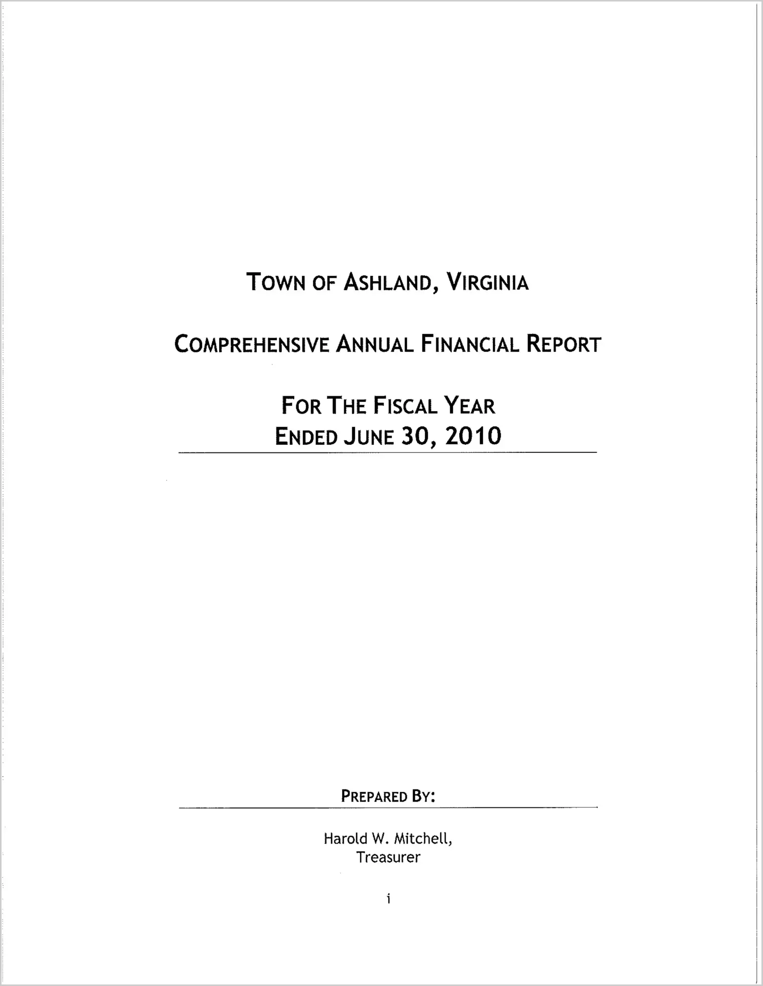 2010 Annual Financial Report for Town of Ashland