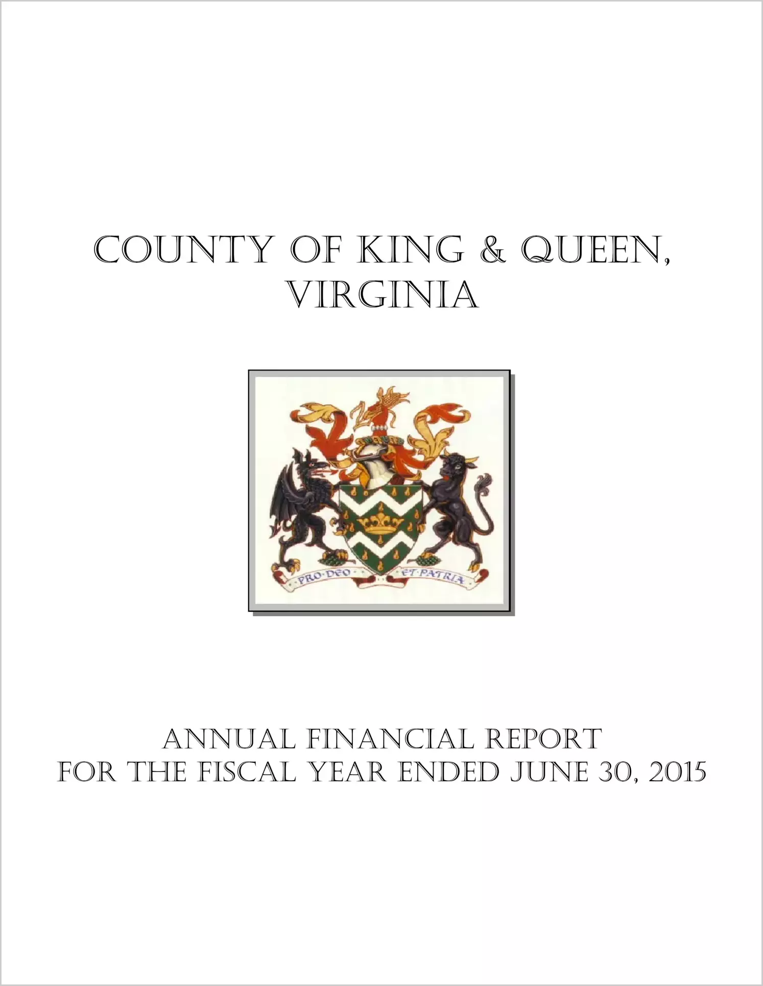 2015 Annual Financial Report for County of King and Queen
