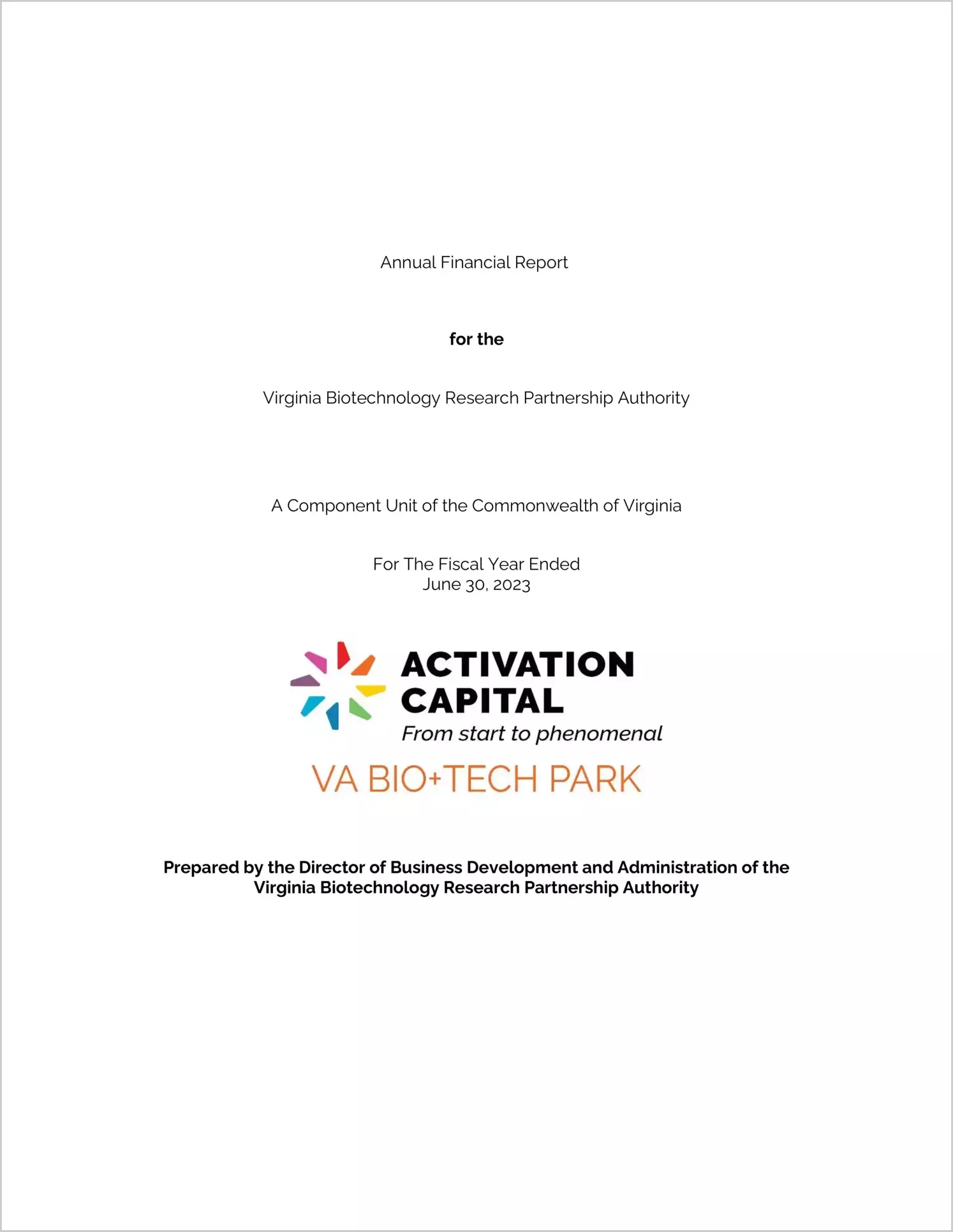 Virginia Biotechnology Research Partnership Authority Financial Statements for the year ended June 30, 2023