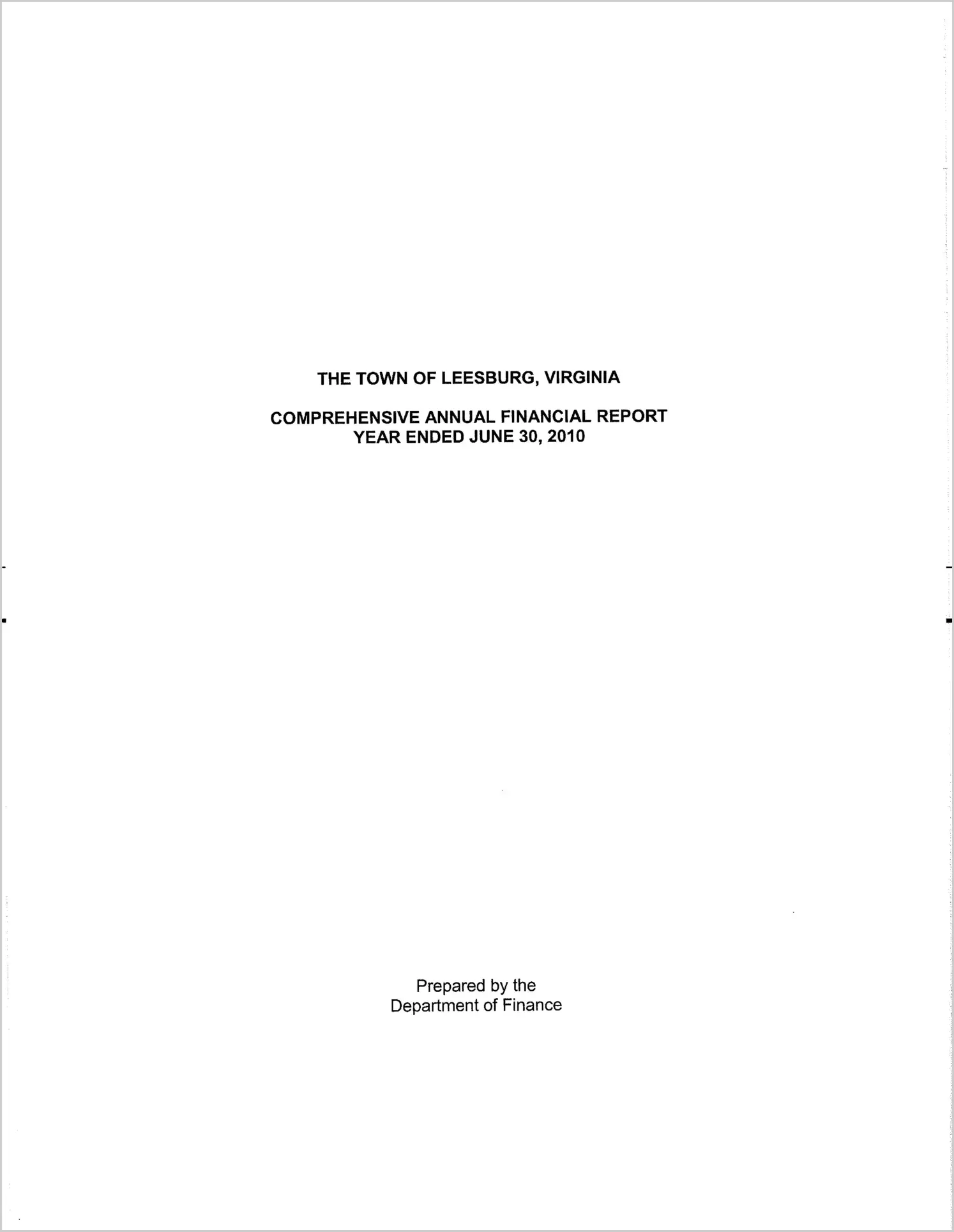 2010 Annual Financial Report for Town of Leesburg