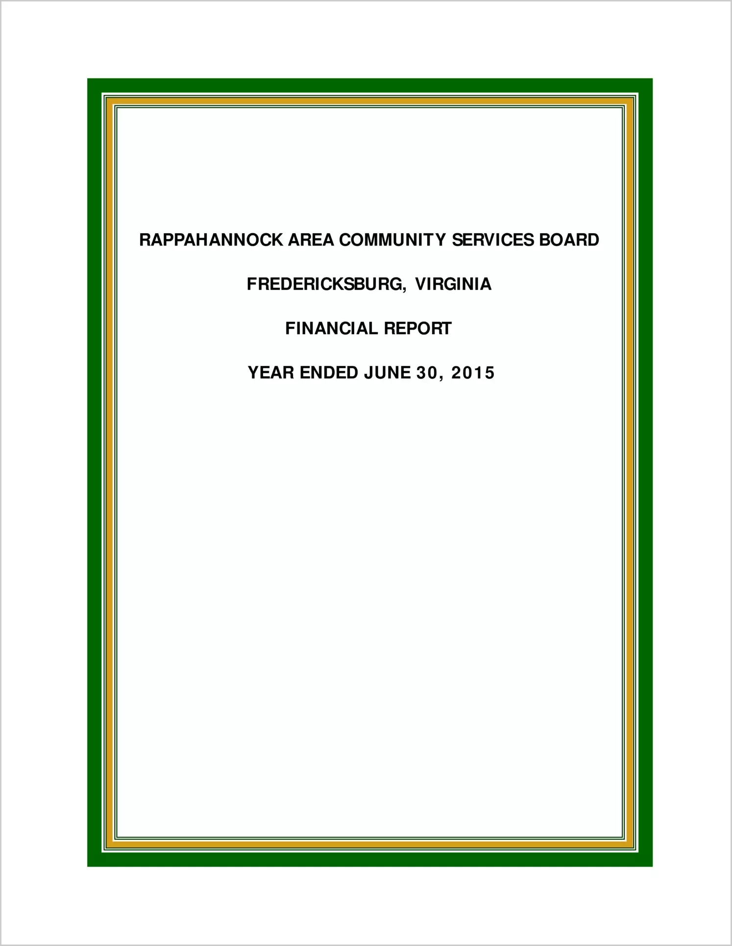 2015 ABC/Other Annual Financial Report  for Rappahannock Area Community Services Board