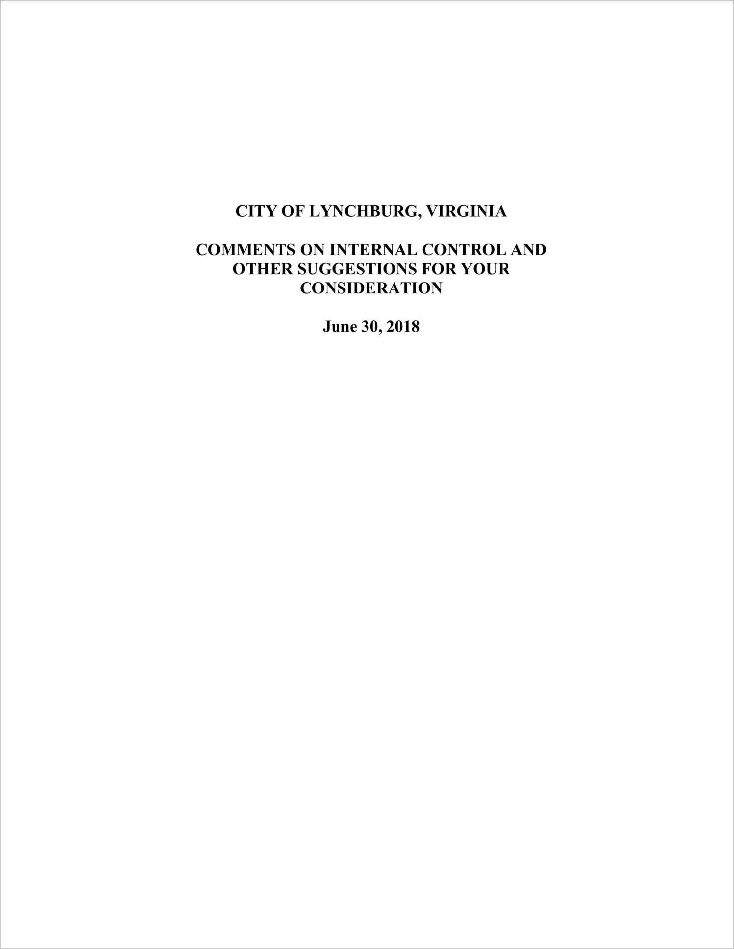 2018 Management Letter for City of Lynchburg 