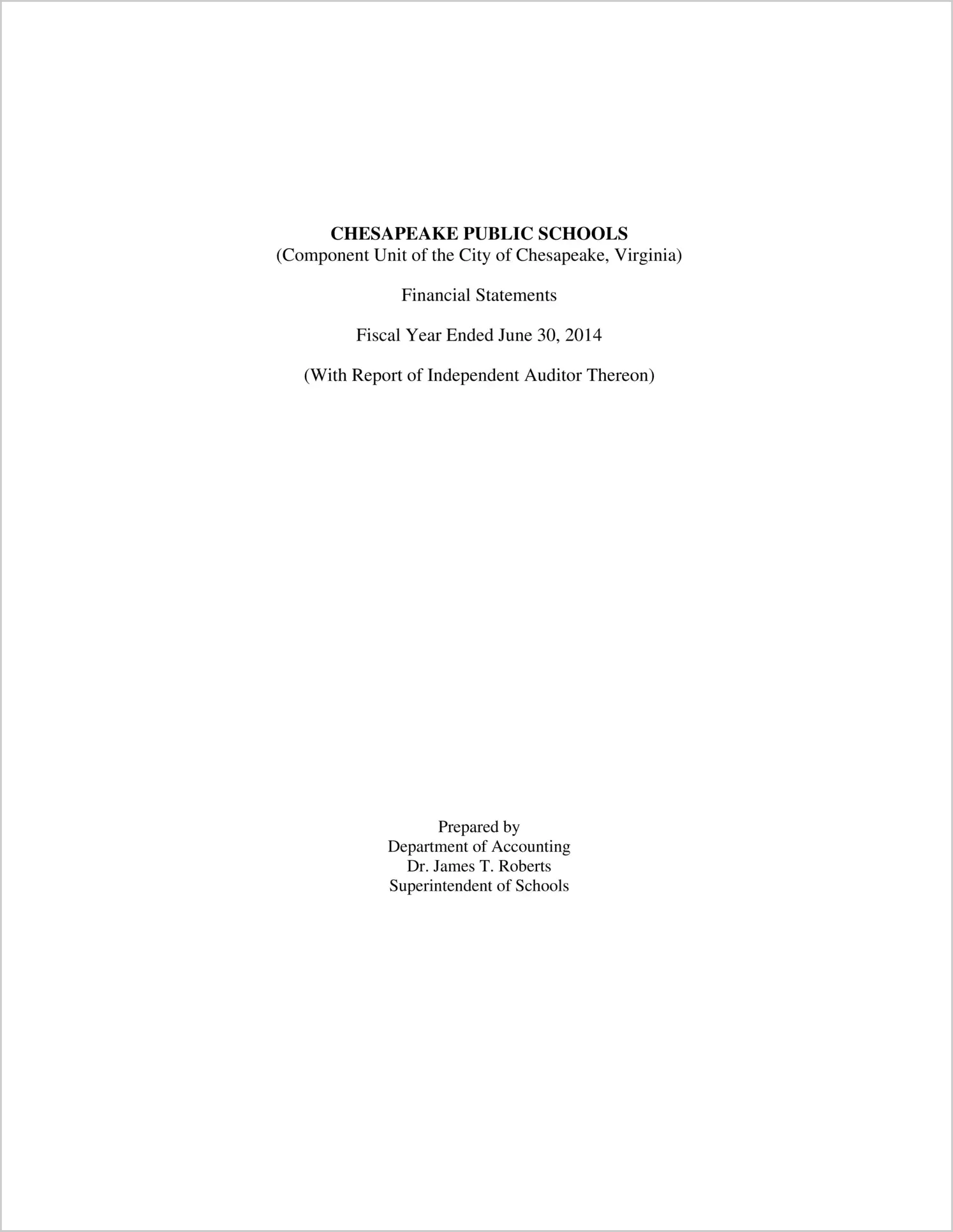 2014 Public Schools Annual Financial Report for City of Chesapeake