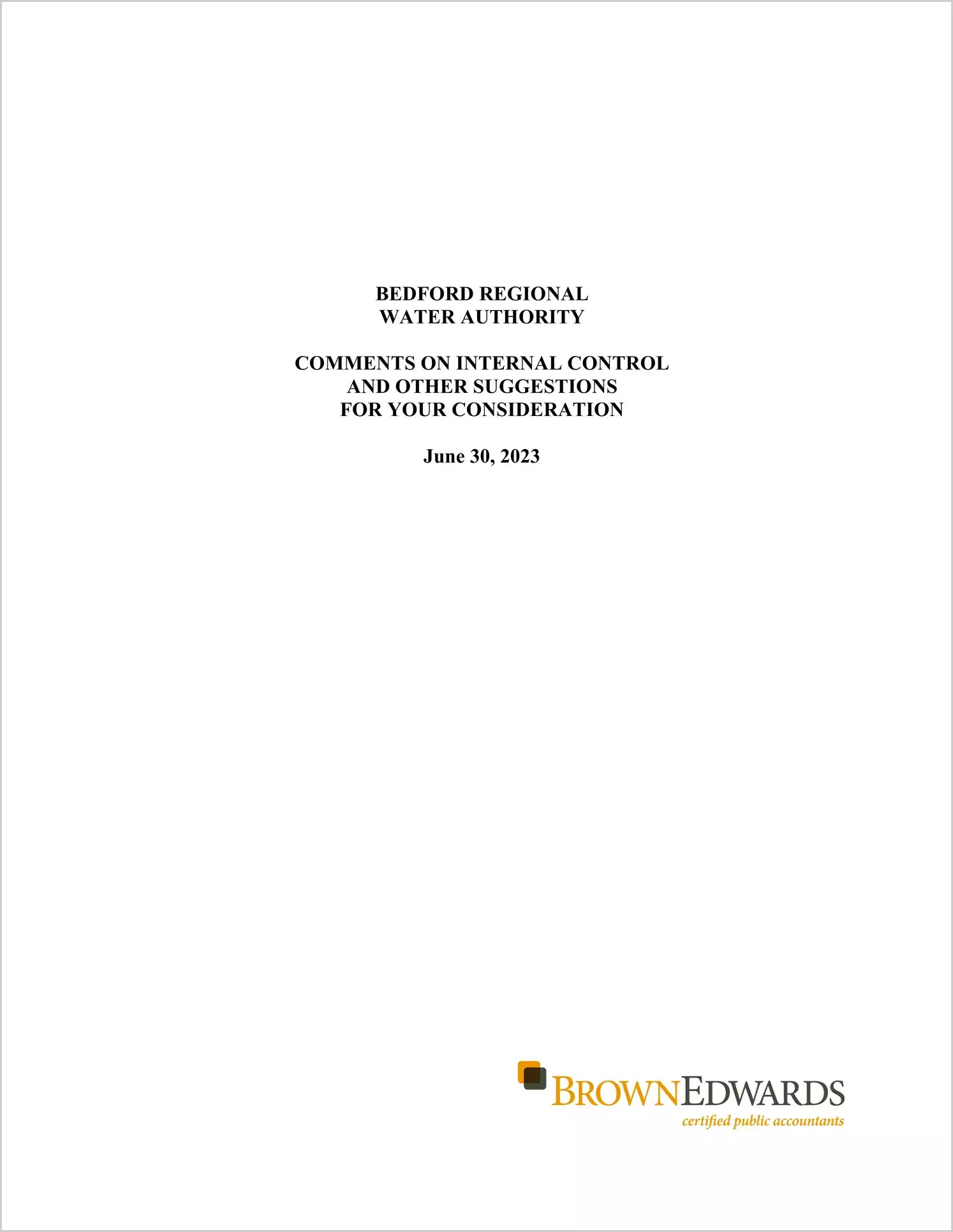 preview of 2023 ABC/Other Management Letter for Bedford Regional Water Authority