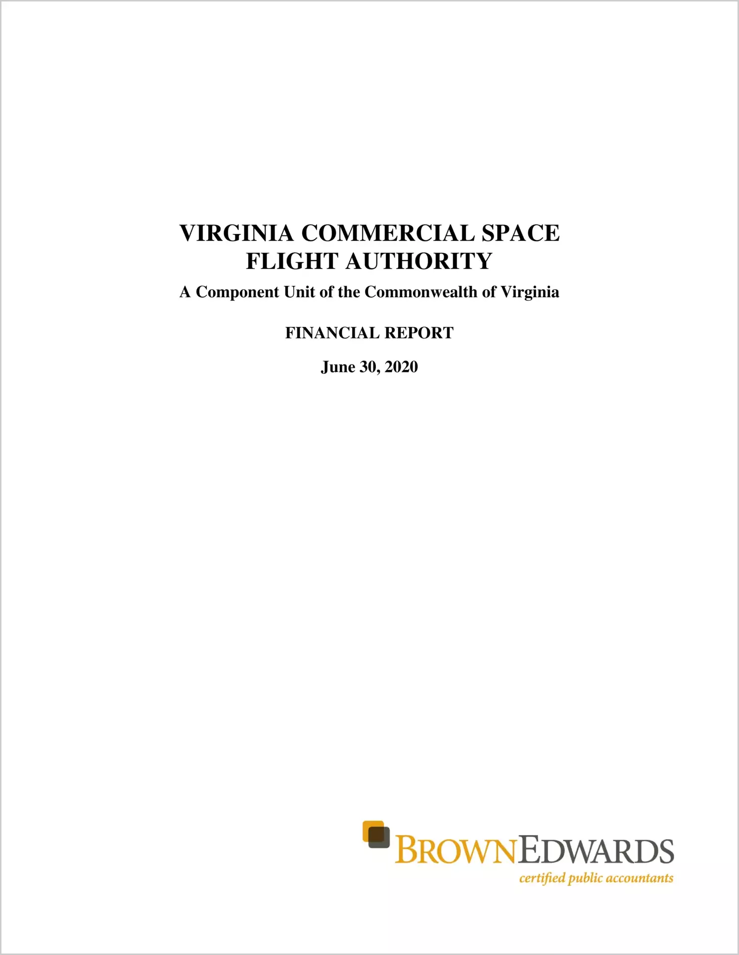 Virginia Commercial Space Flight Authority Financial Statements for the year ended June 30, 2020