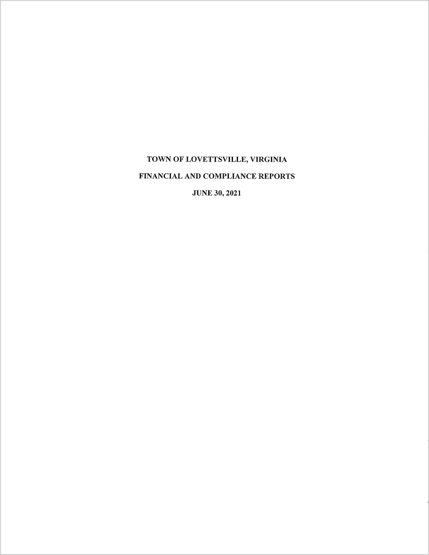 2021 Annual Financial Report for Town of Lovettsville 