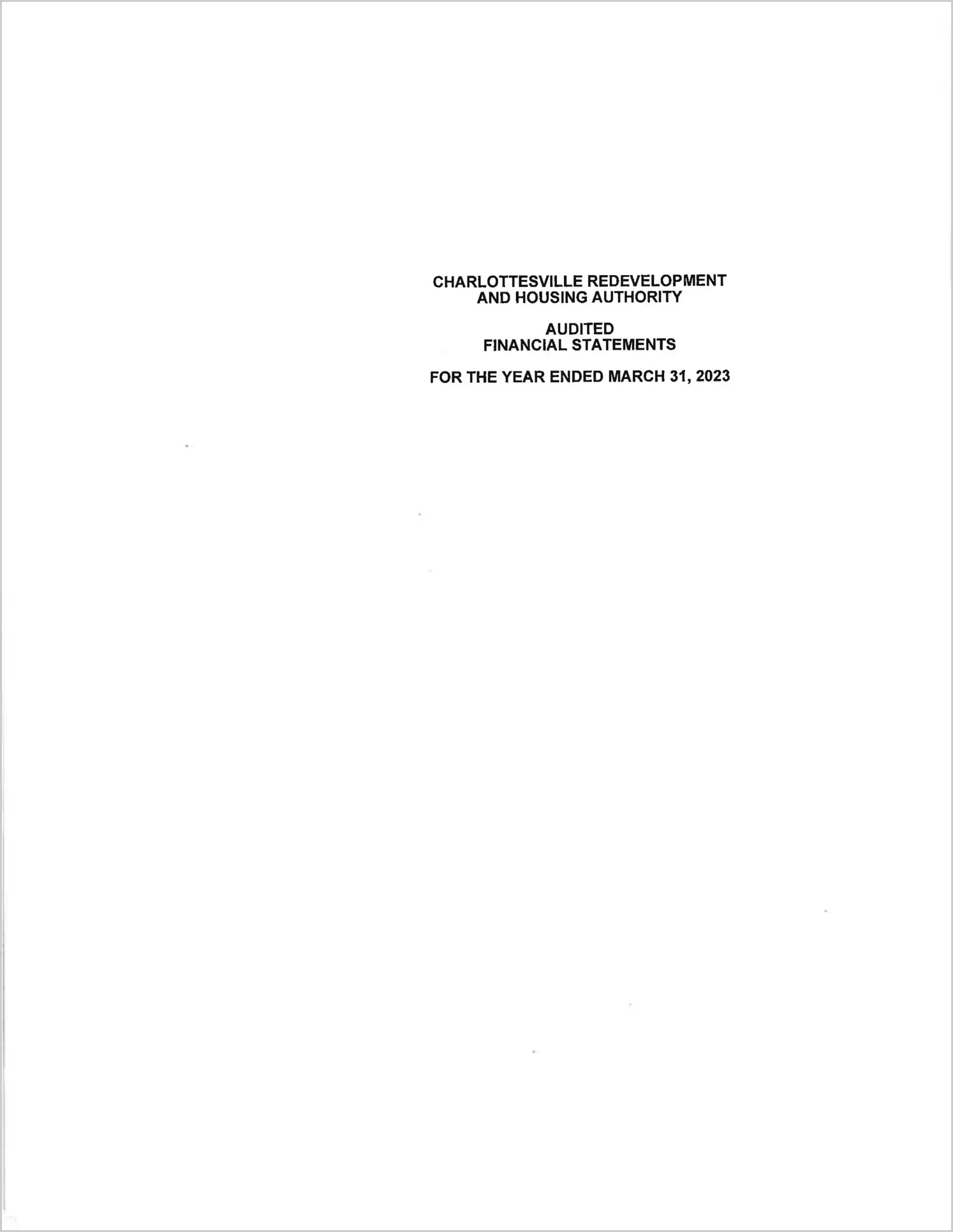 preview of 2023 ABC/Other Annual Financial Report for Charlottesville Redevelopment and Housing Authority