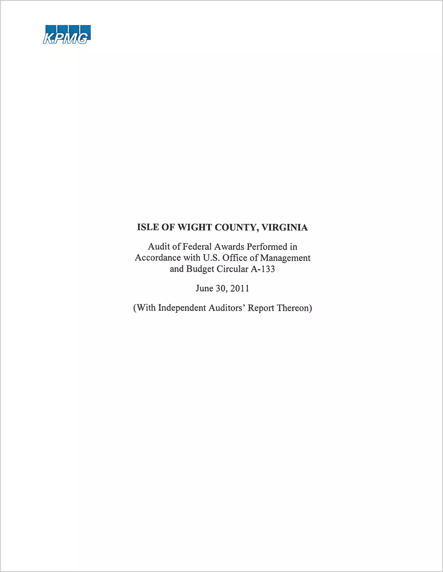2011 Single Audit Report for County of Isle of Wight