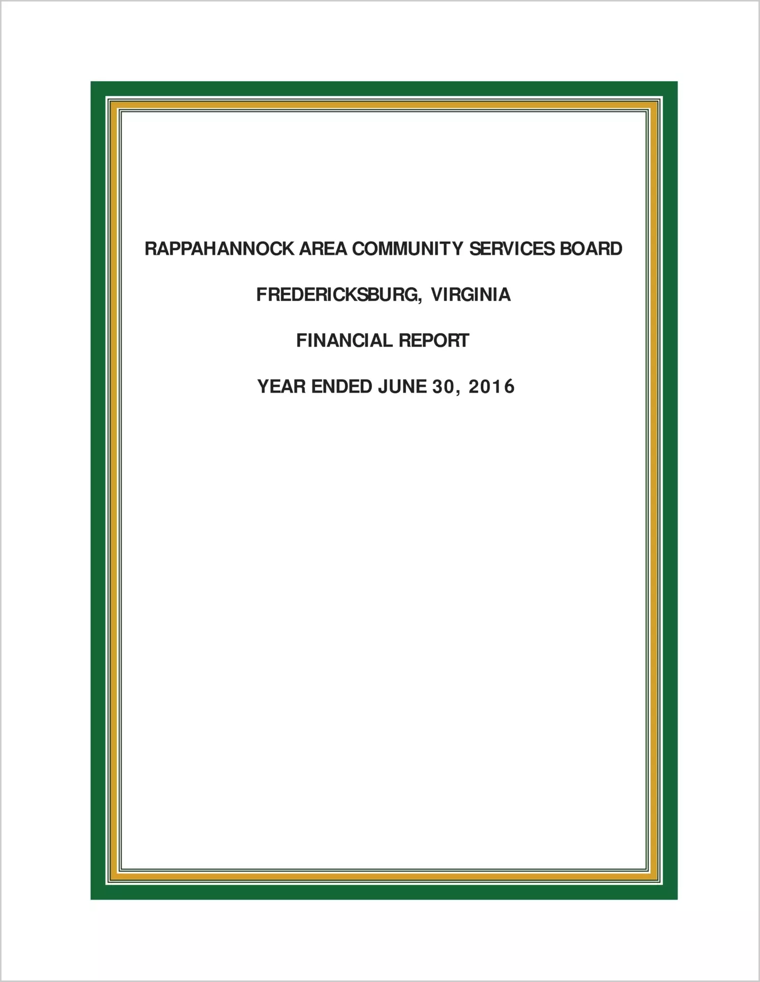 2016 ABC/Other Annual Financial Report  for Rappahannock Area Community Services Board