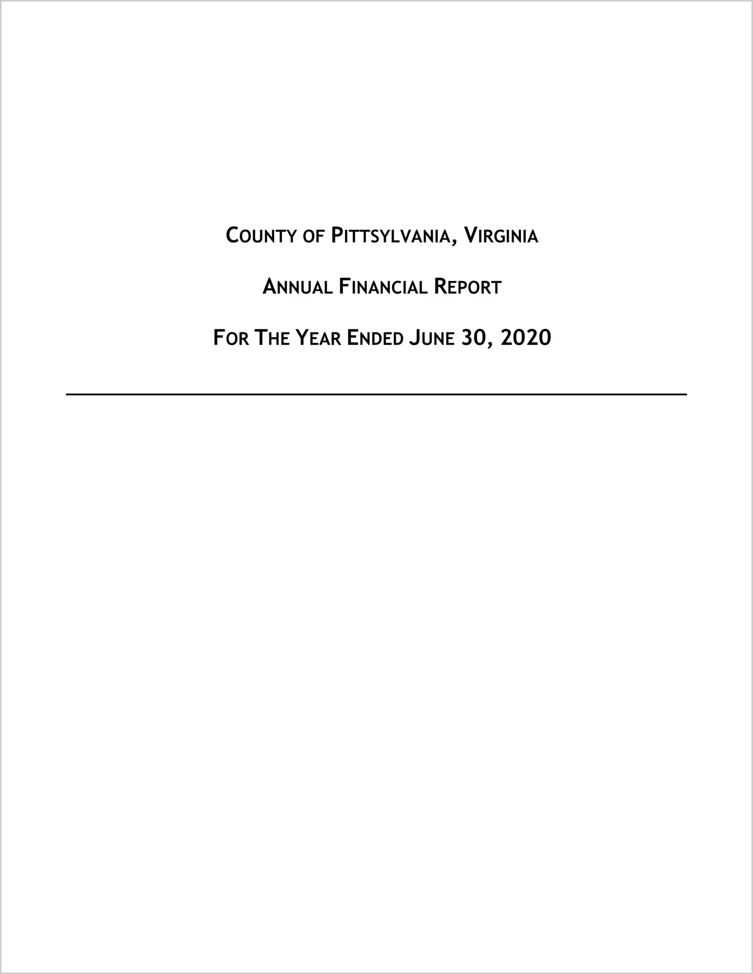 2020 Annual Financial Report for County of Pittsylvania