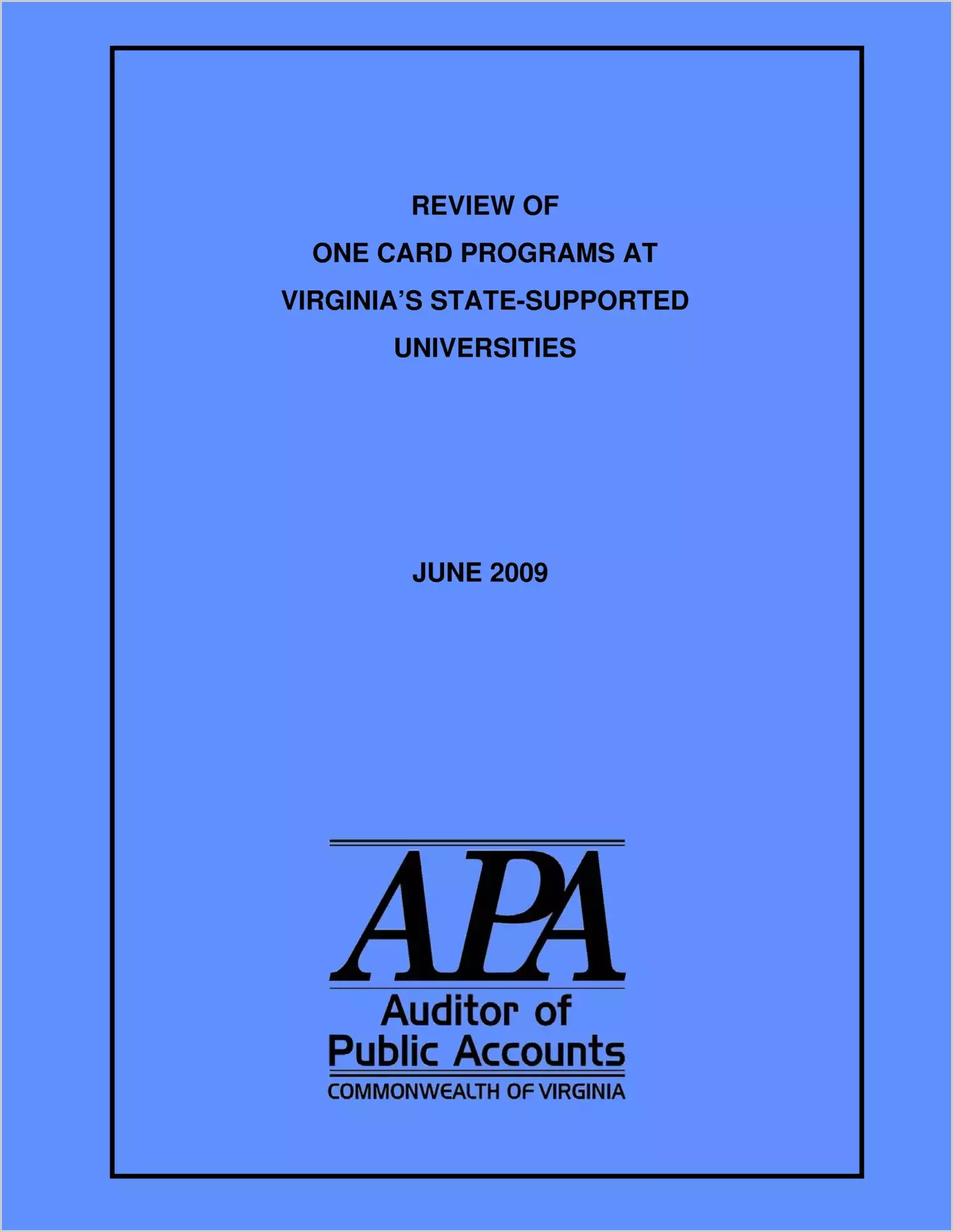 Review of One Card Programs at Virginia's State-Supported Universities
