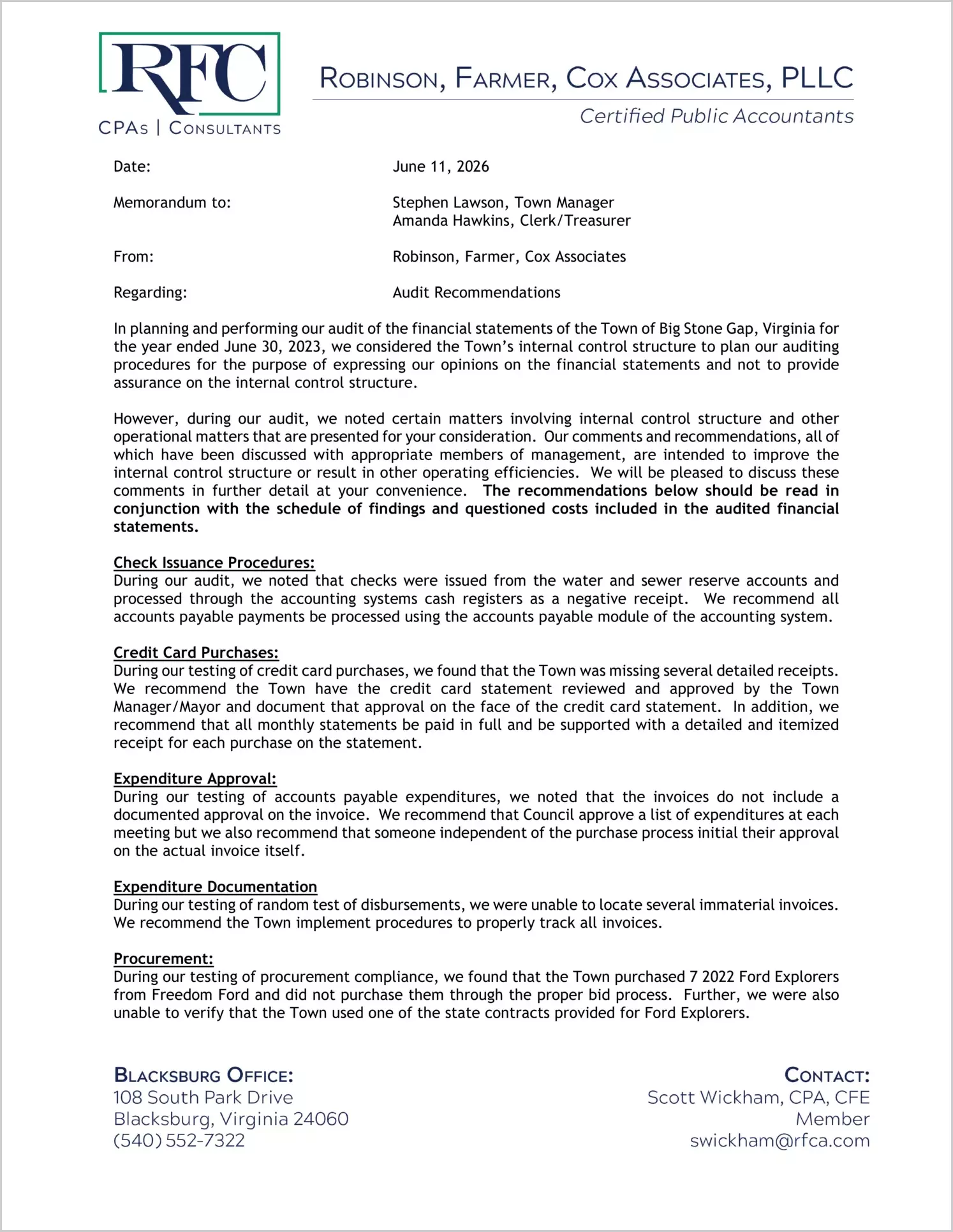 preview of 2023 Management Letter for Town of Big Stone Gap