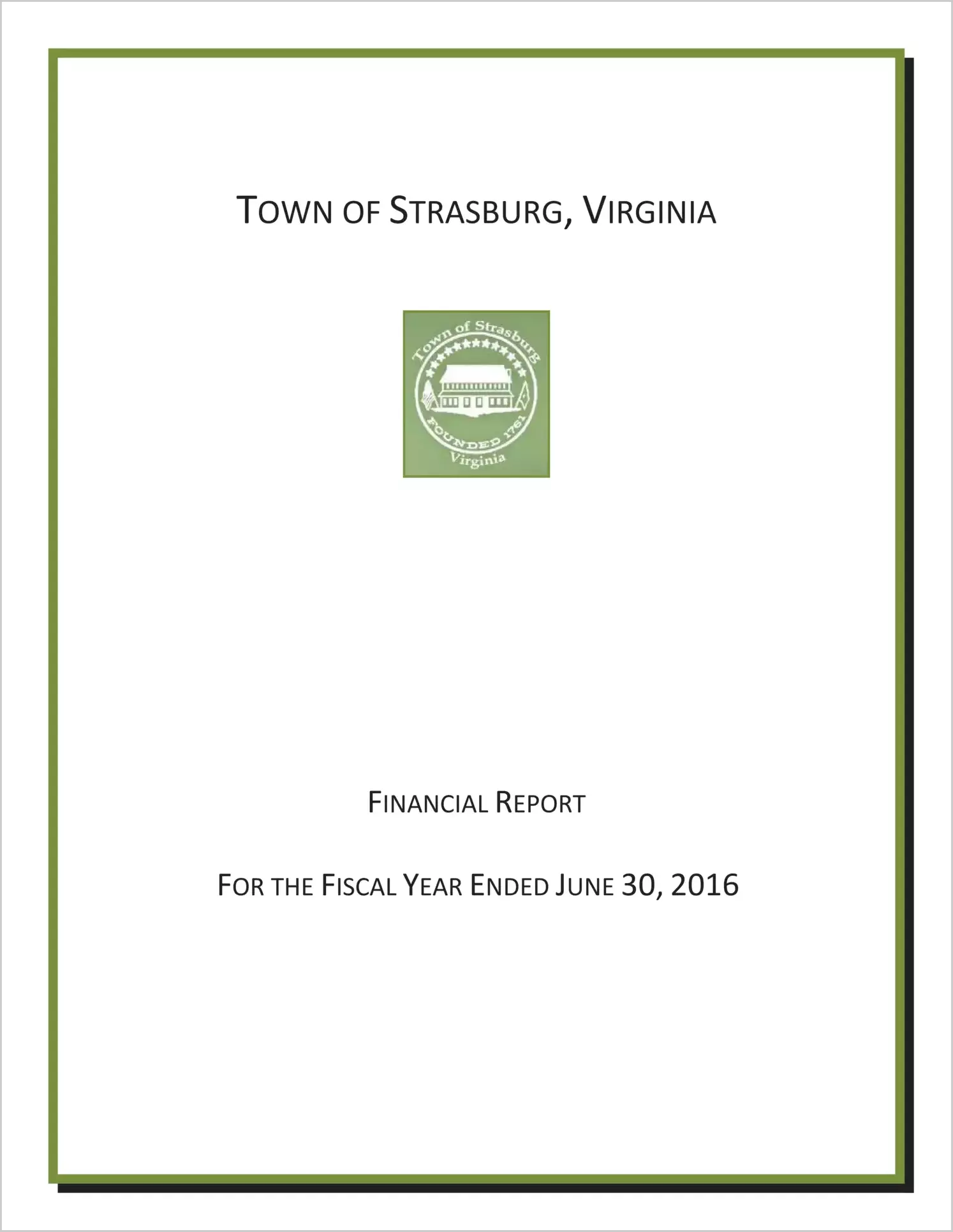 2016 Annual Financial Report for Town of Strasburg