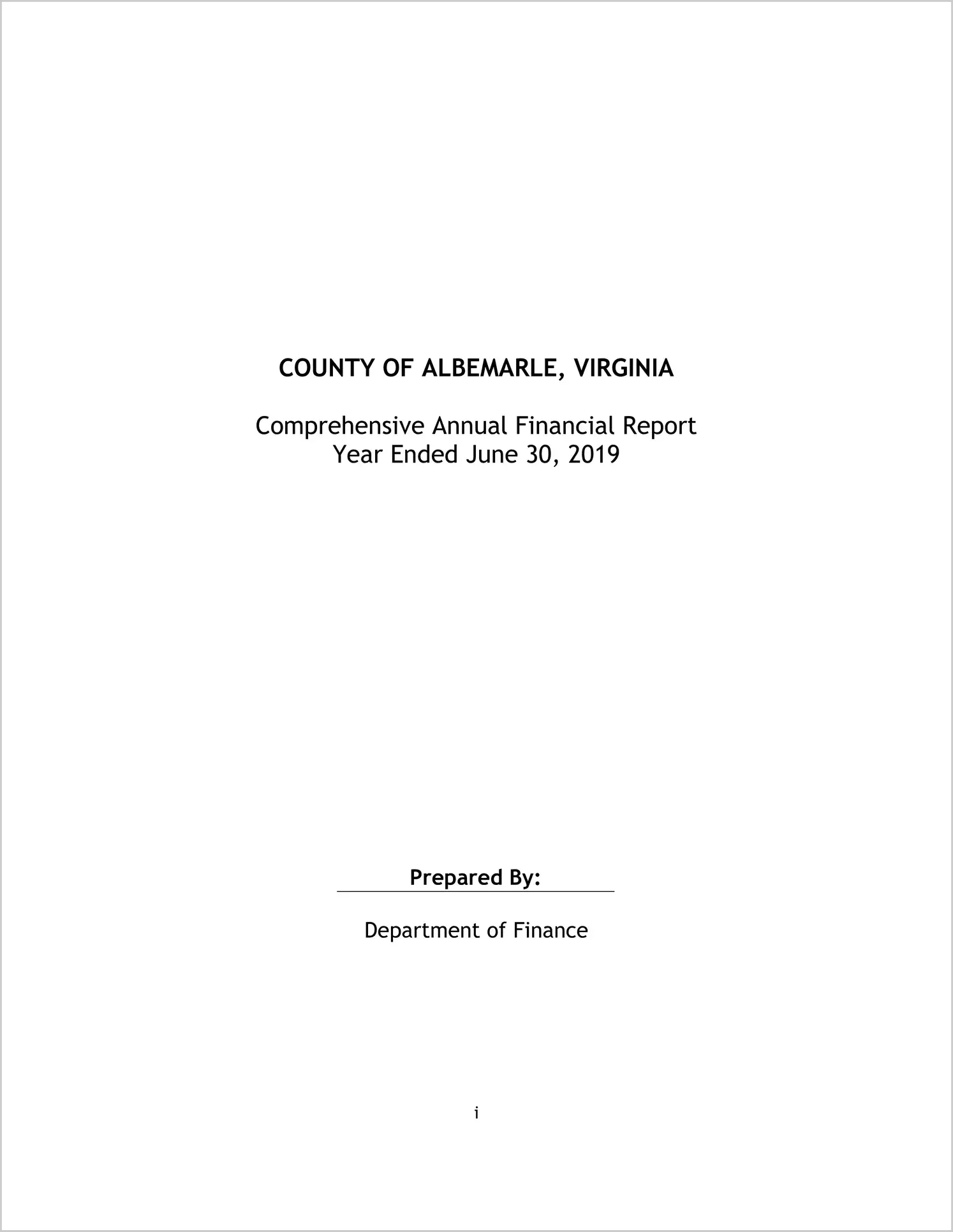 2019 Annual Financial Report for County of Albemarle