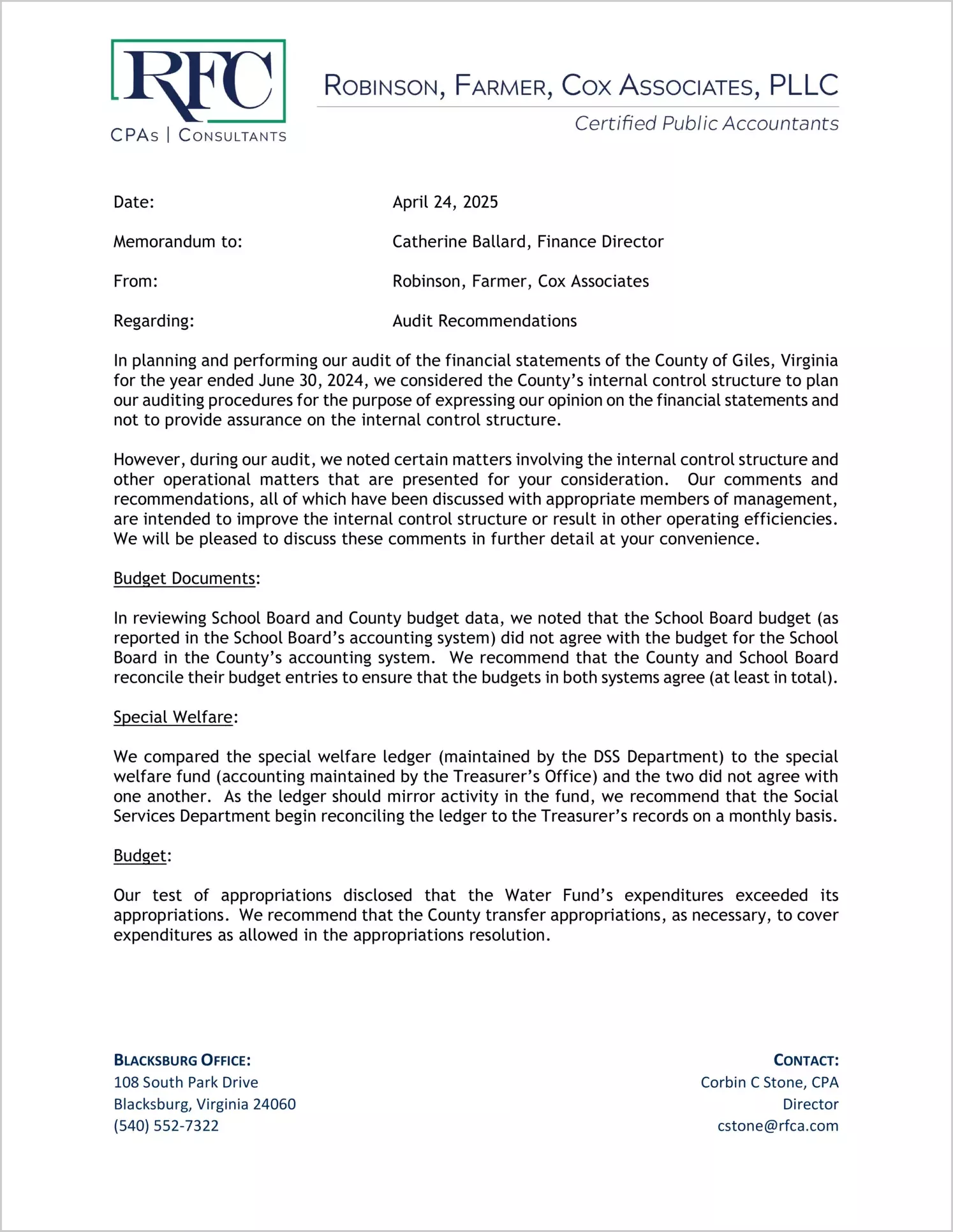 preview of 2024 Management Letter for County of Giles