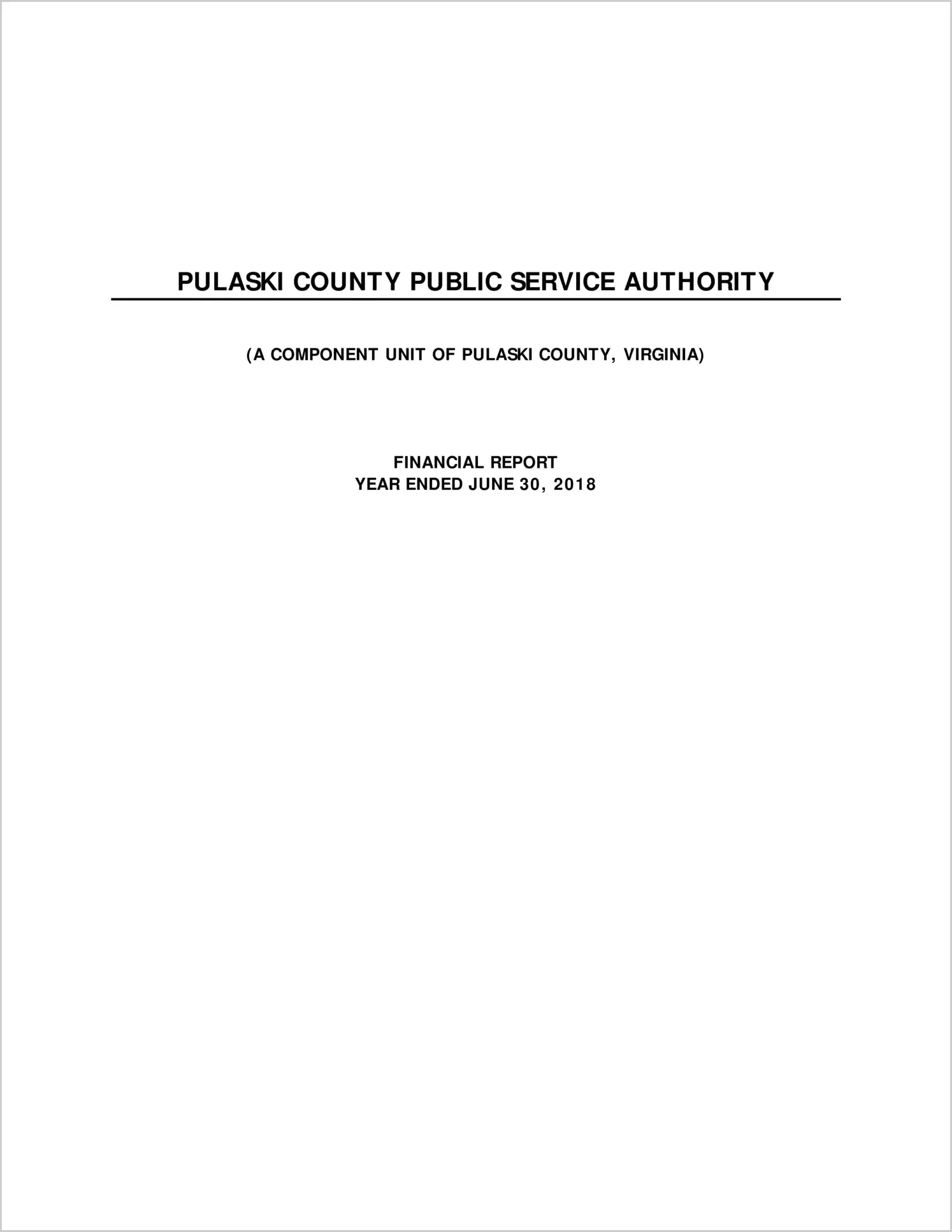 preview of 2018 ABC/Other Annual Financial Report for Pulaski County Public Service Authority