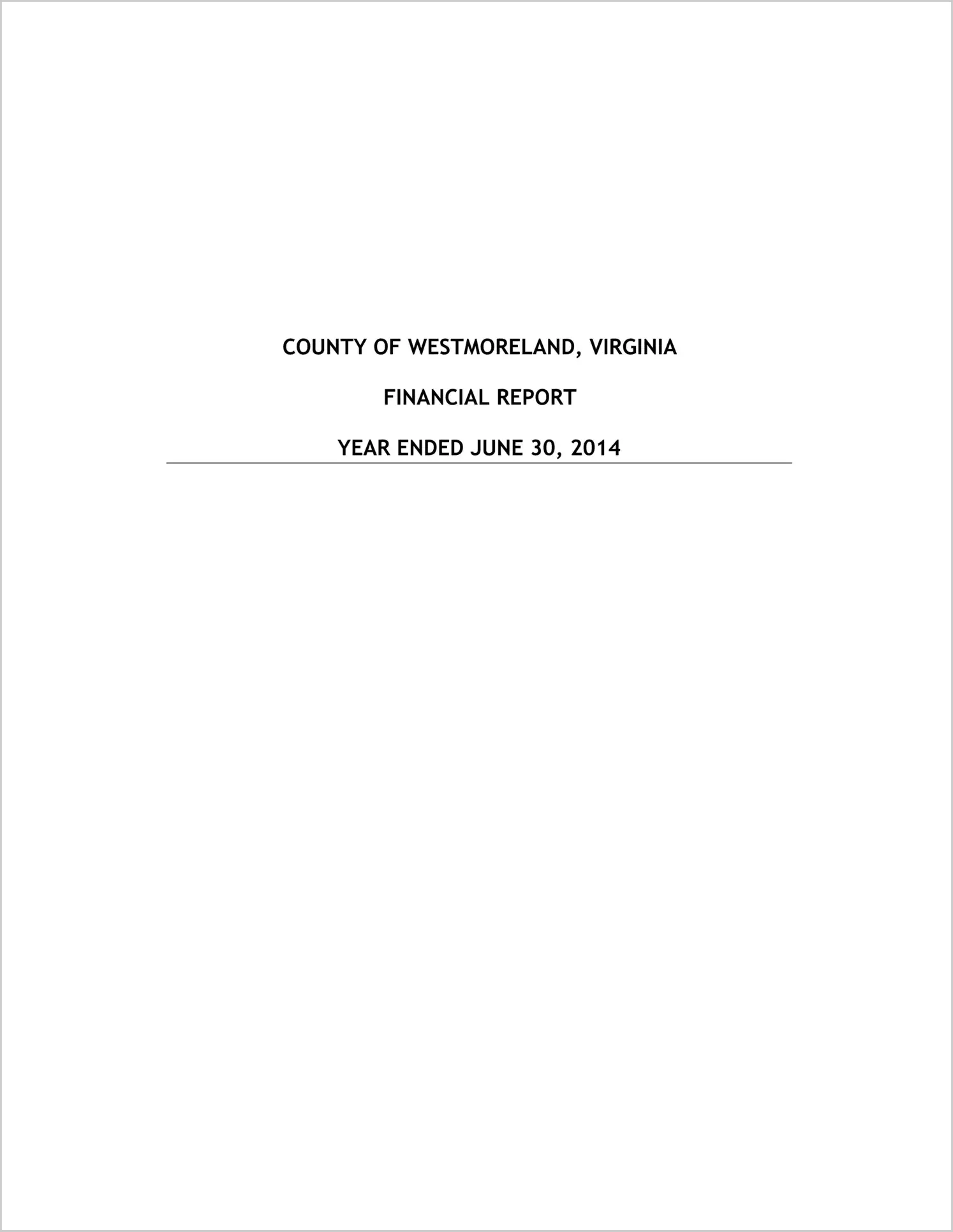 2014 Annual Financial Report for County of Westmoreland