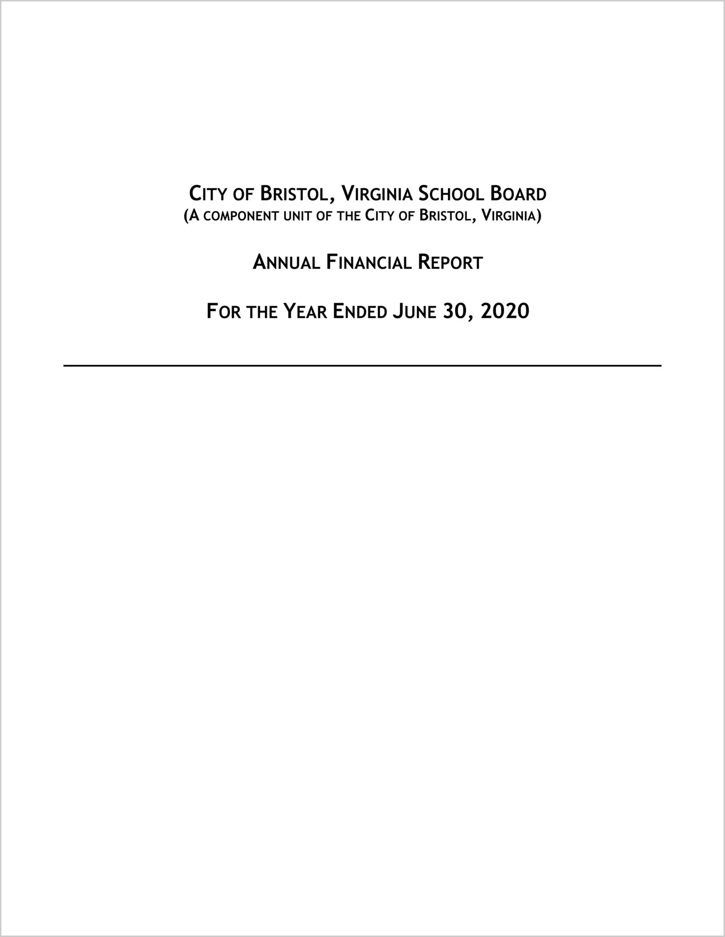 2020 Public Schools Annual Financial Report for City of Bristol