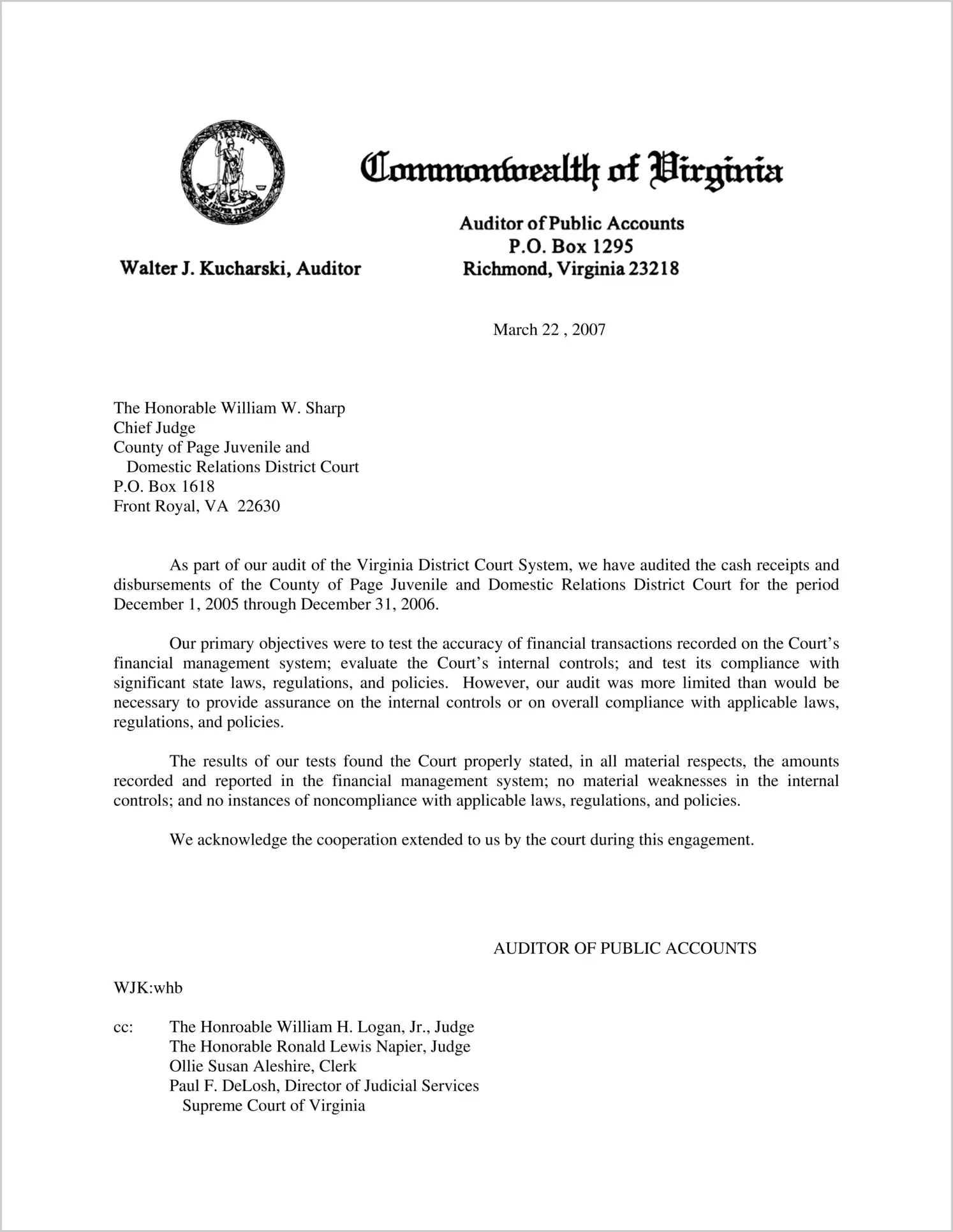 County of Page Juvenile and Domestic Relations District Court for the period December 1, 2005 through December 31, 2006