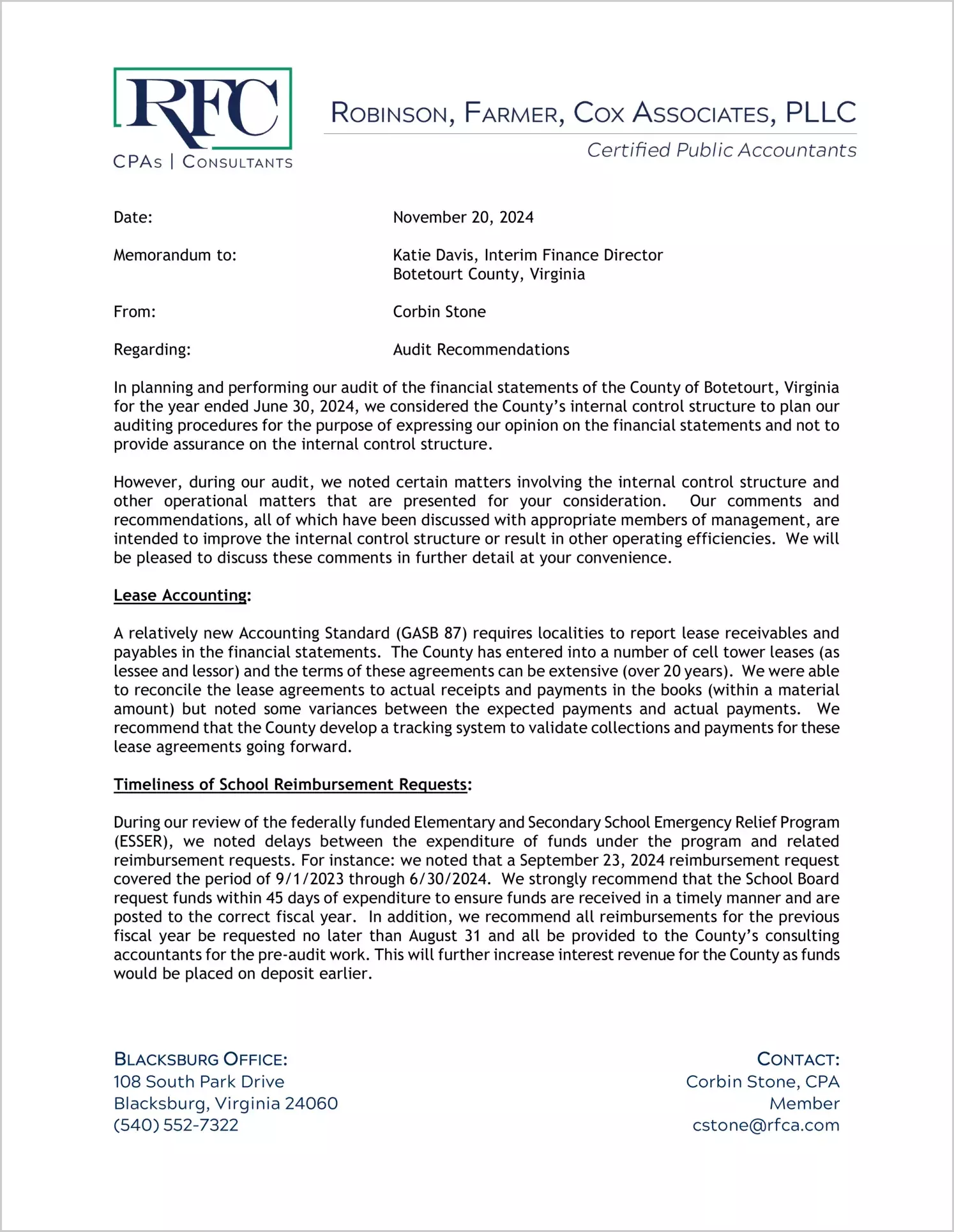 preview of 2024 Management Letter for County of Botetourt