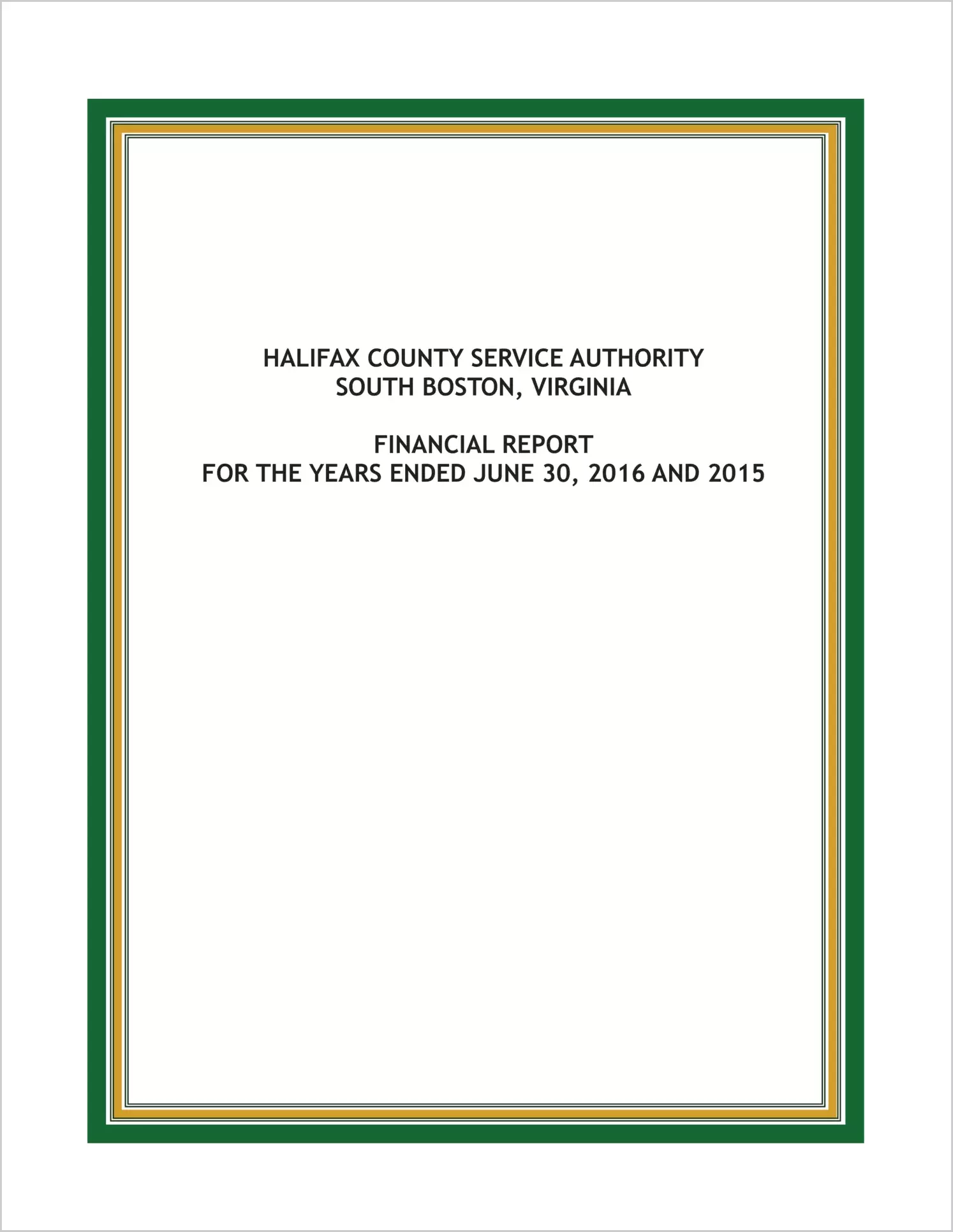 2016 ABC/Other Annual Financial Report  for Halifax County Service Authority