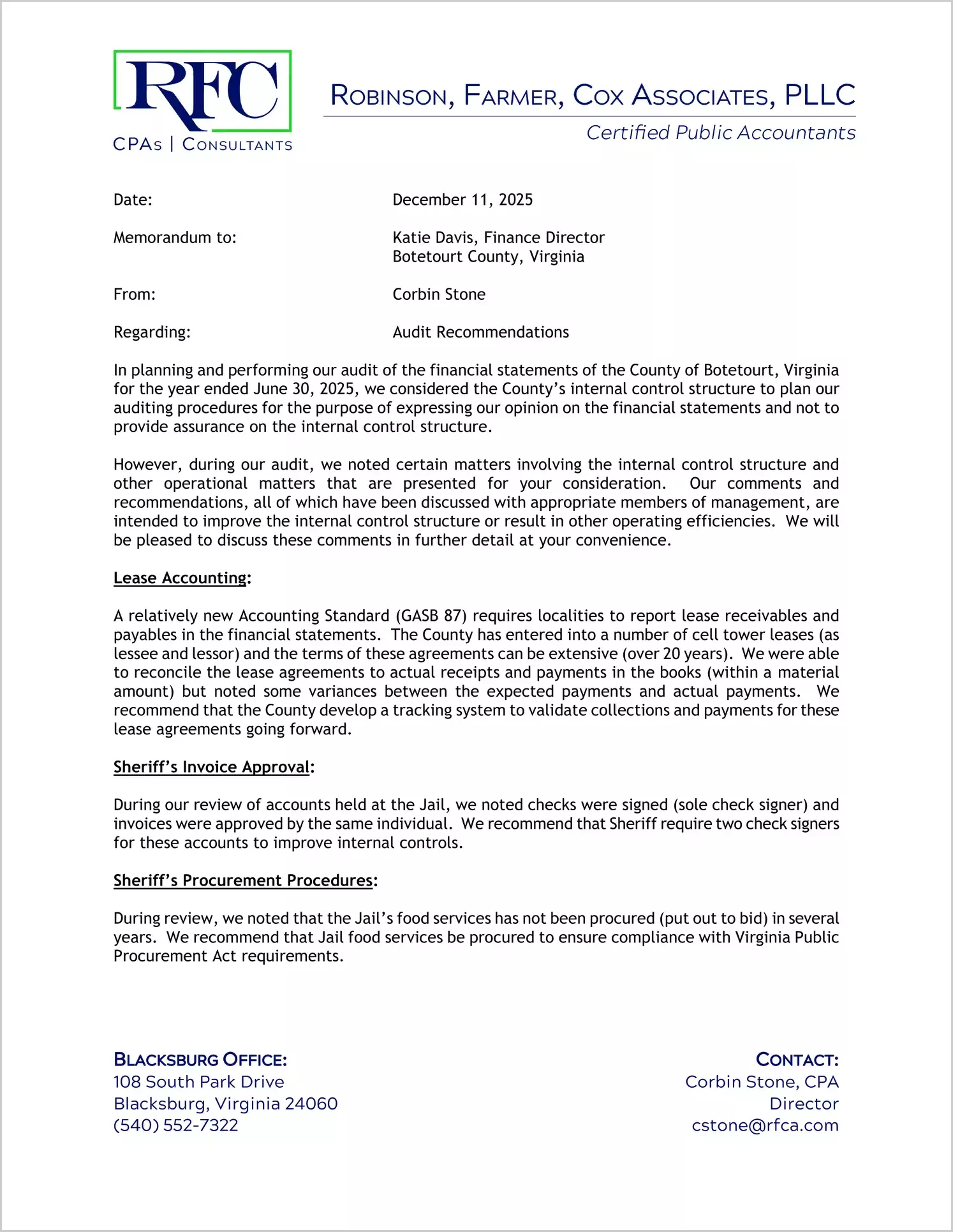 preview of 2025 Management Letter for County of Botetourt