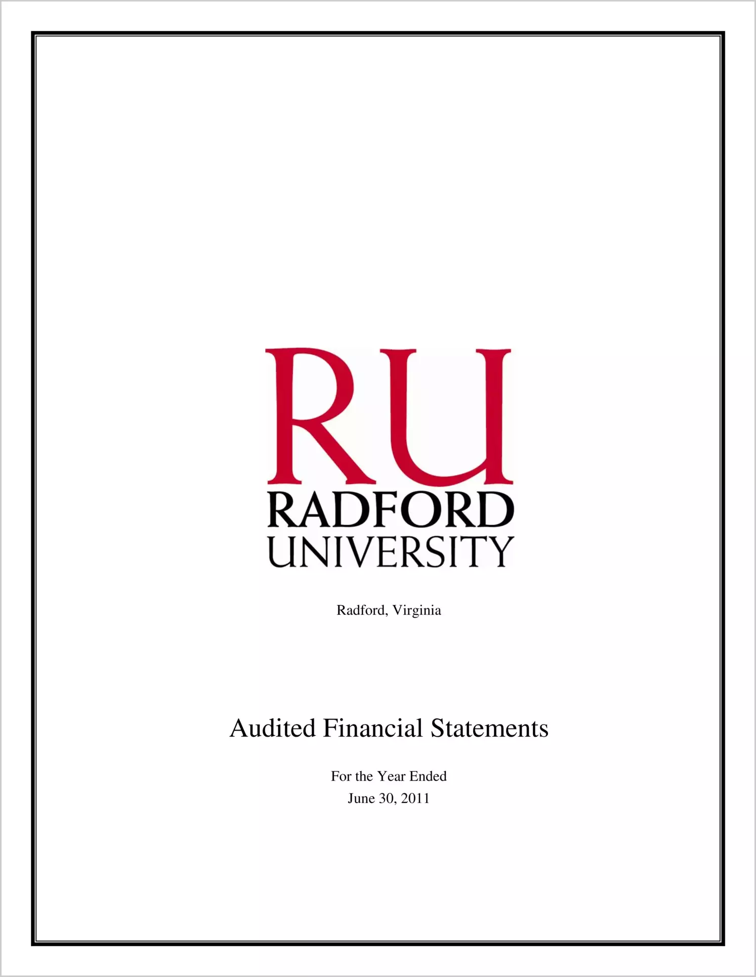 Radford University Financial Statements report on audit for year ending June 30, 2011