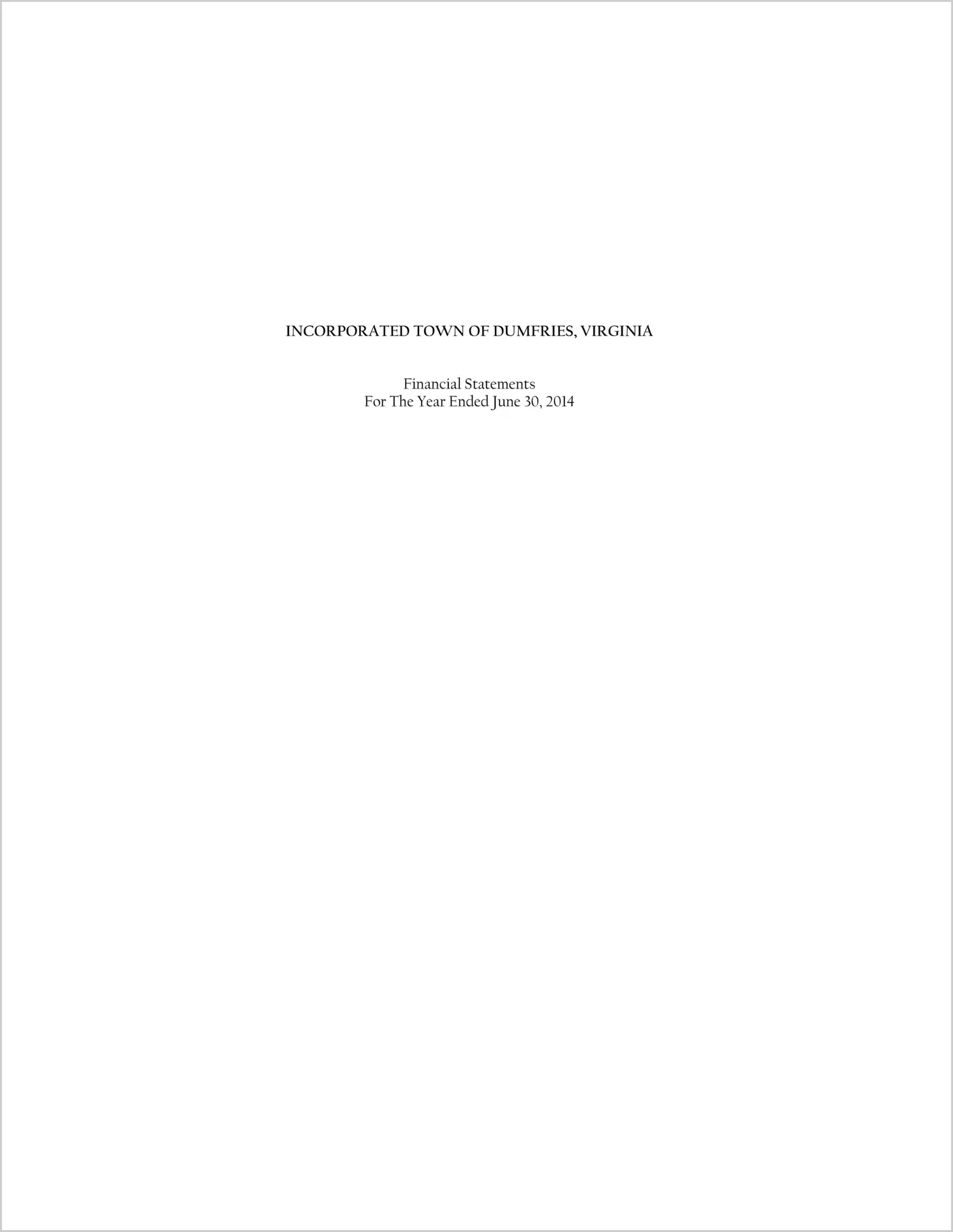 2014 Annual Financial Report for Town of Dumfries