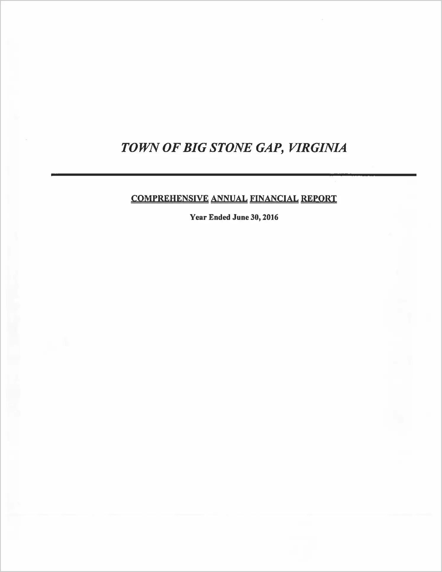 2016 Annual Financial Report for Town of Big Stone Gap