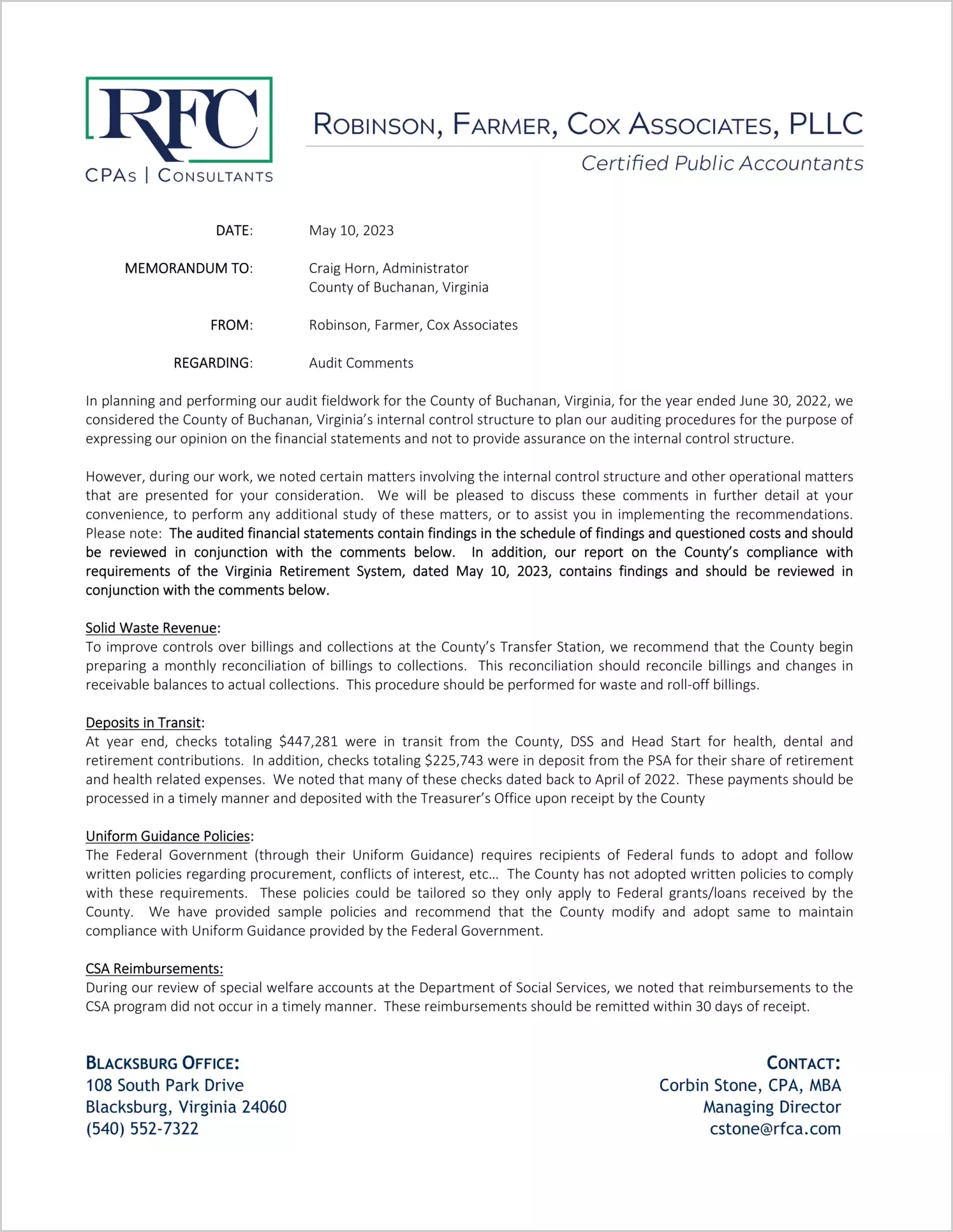preview of 2022 Management Letter for County of Buchanan