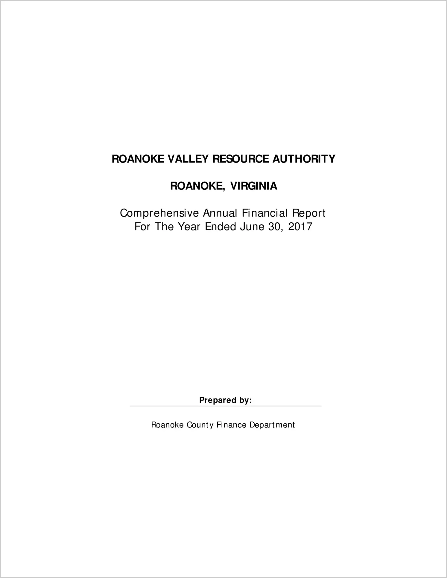 2017 ABC/Other Annual Financial Report  for Roanoke Valley Resource Authority