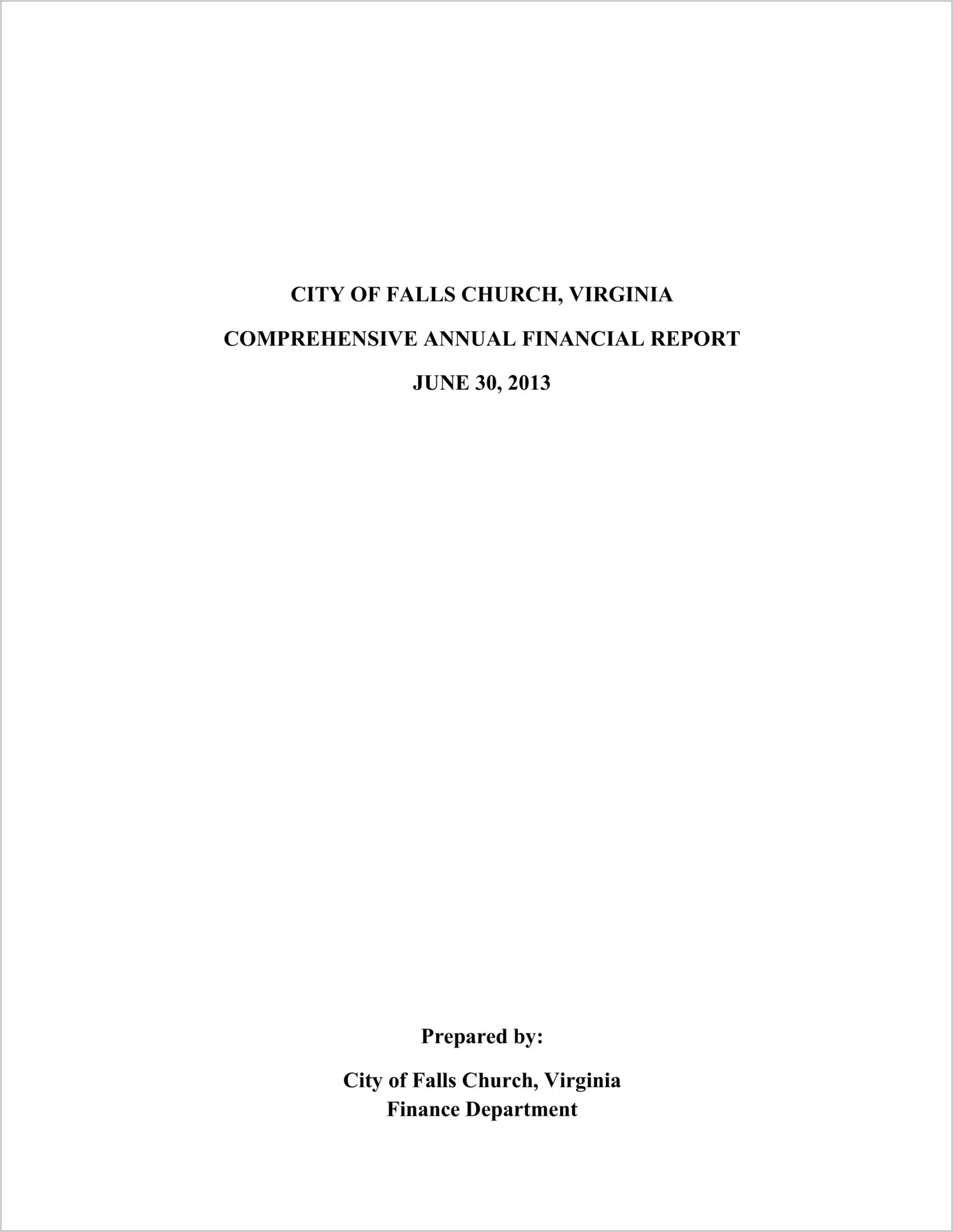 2013 Annual Financial Report for City of Falls Church