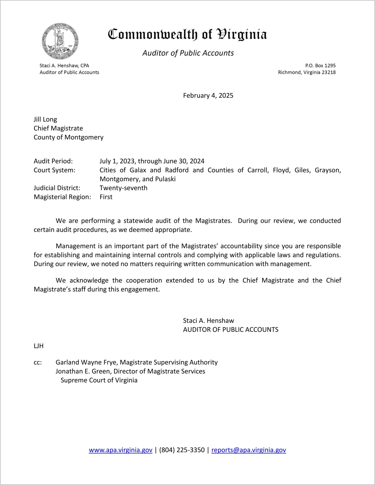 Magistrate of the Judicial District 27 for the period July 1, 2023 through June 30, 2024