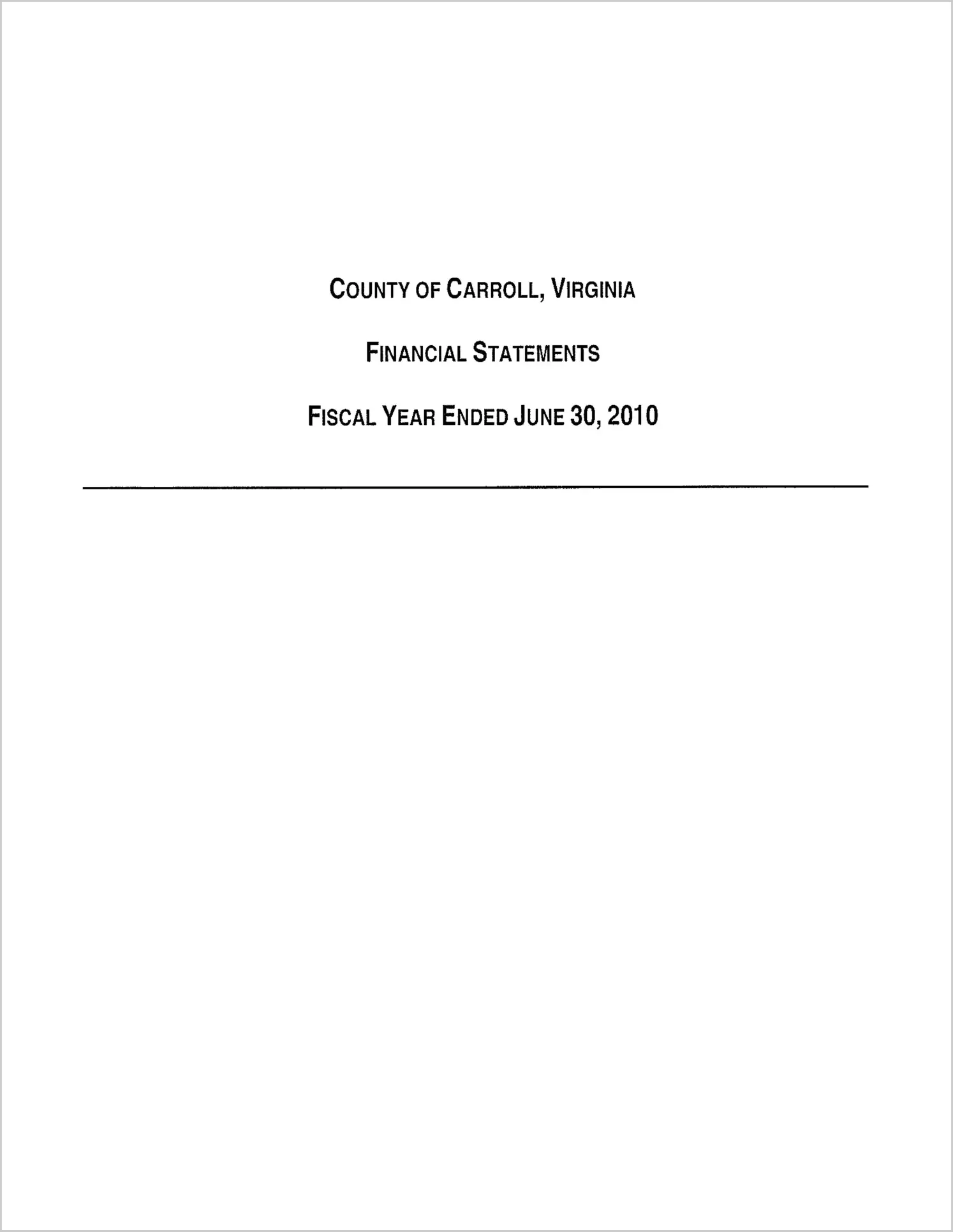 2010 Annual Financial Report for County of Carroll
