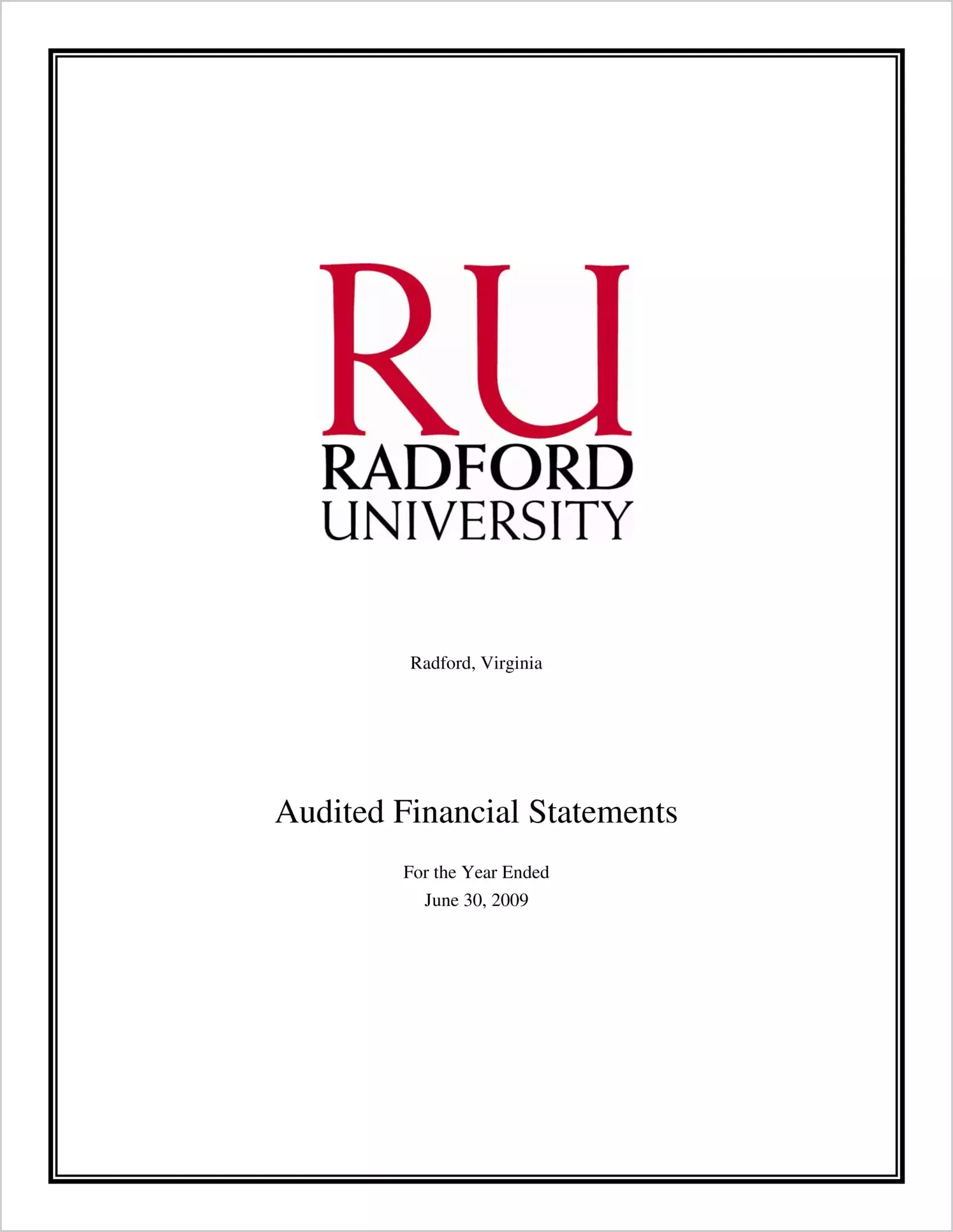 Financial Statements for Radford University year ended June 30, 2009